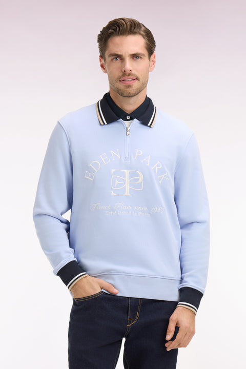 Sweatshirt à col zippé bleu clair brodé coupe regular - Image 3
