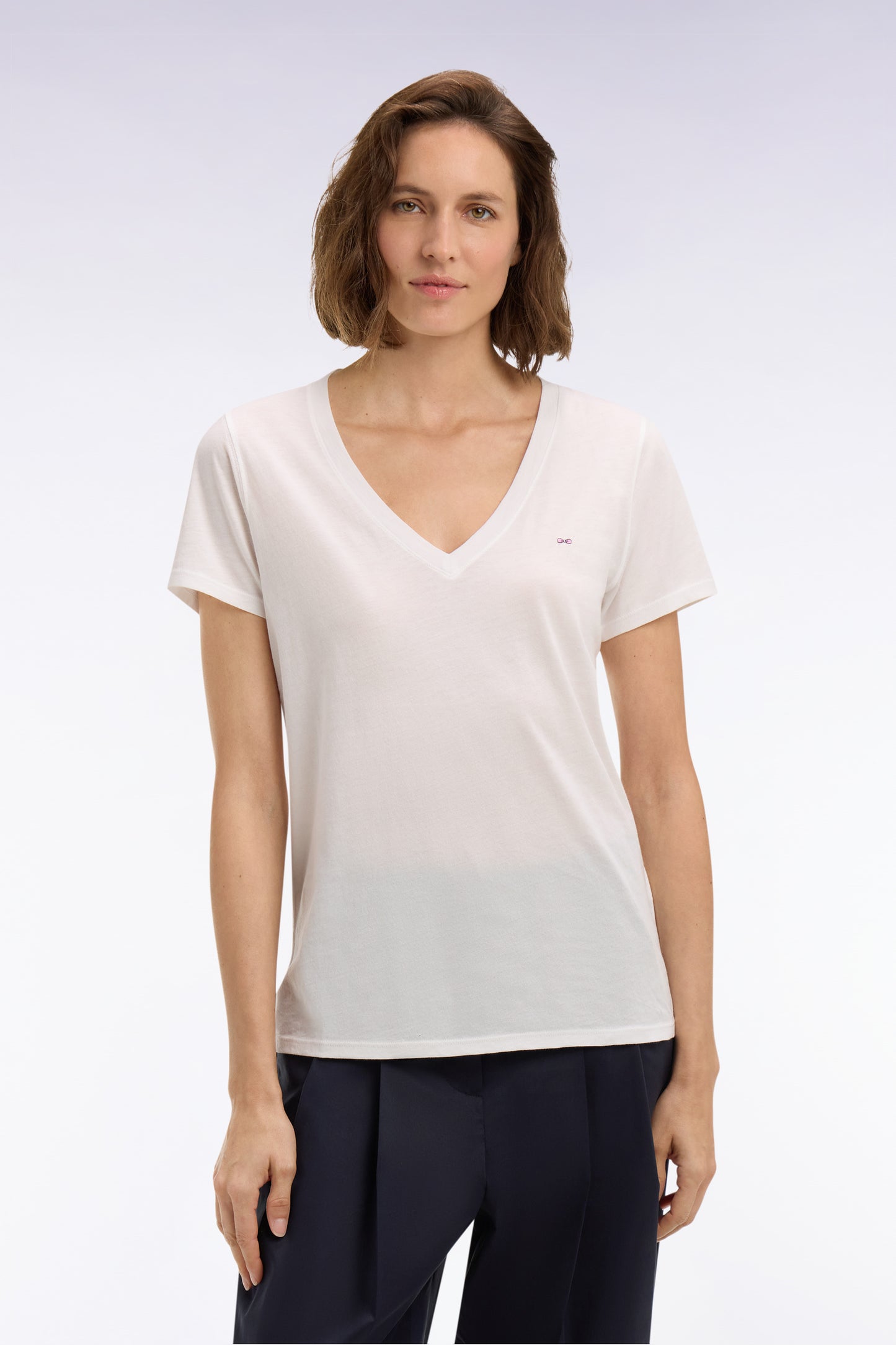 T-shirt à manches courtes col V en coton Pima blanc coupe regular