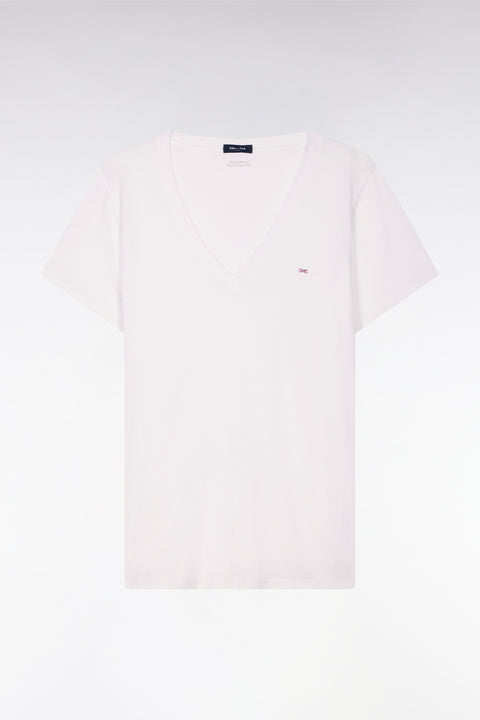 T-shirt à manches courtes col V en coton Pima blanc coupe regular - Image 2
