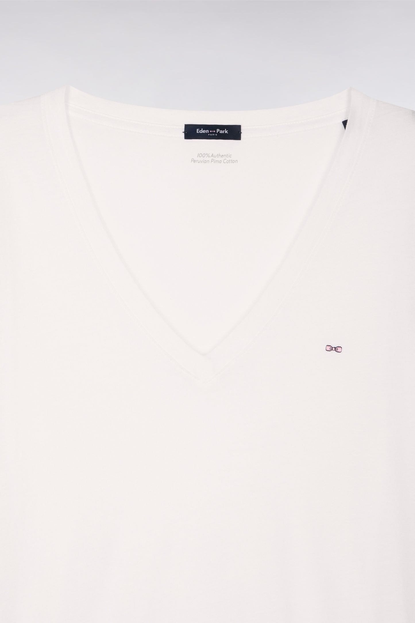 T-shirt à manches courtes col V en coton Pima blanc coupe regular