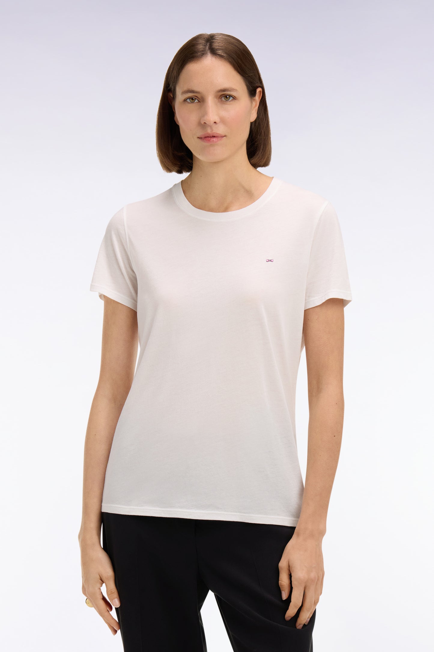 T-shirt à manches courtes en coton Pima blanc col rond coupe regular