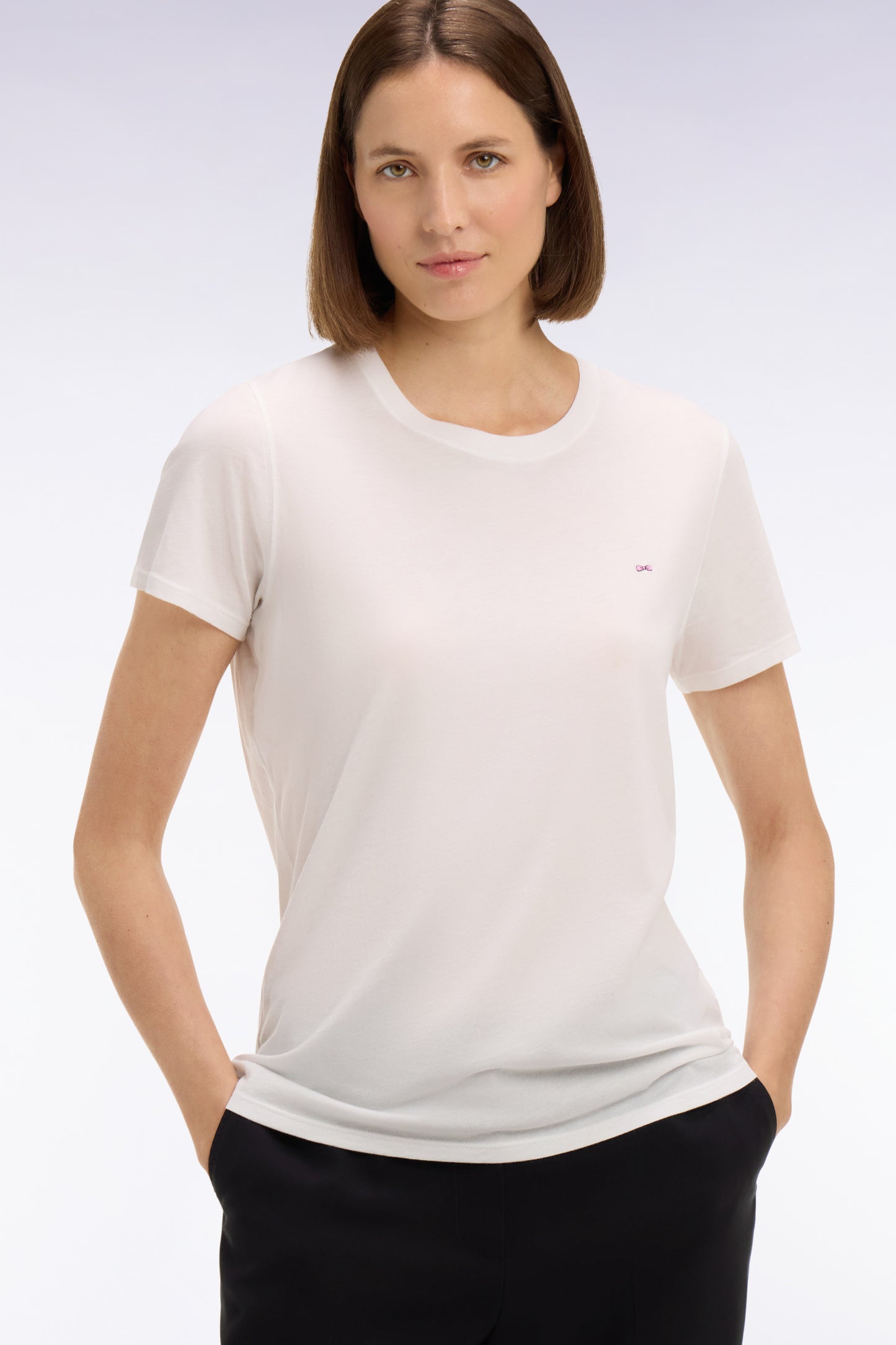 T-shirt à manches courtes en coton Pima blanc col rond coupe regular