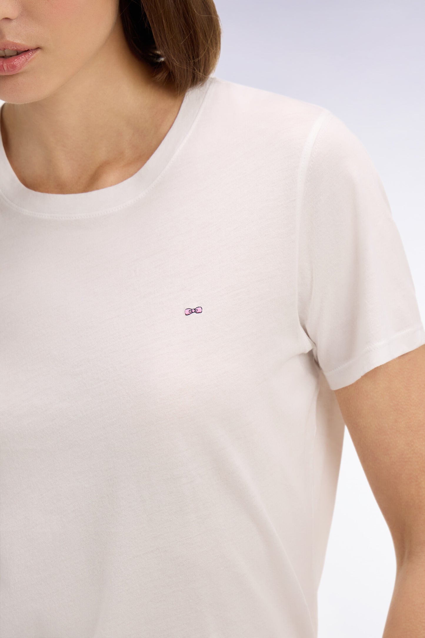 T-shirt à manches courtes en coton Pima blanc col rond coupe regular