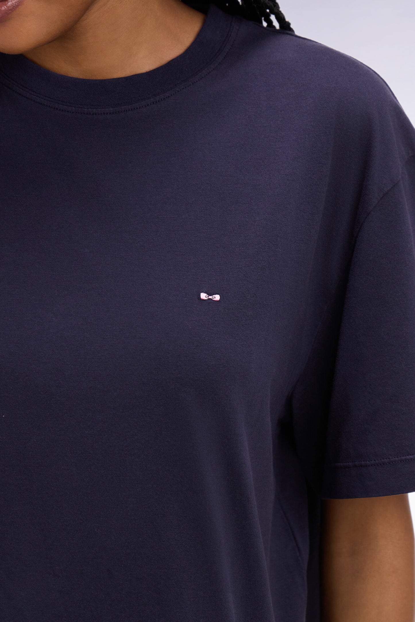 T-shirt à manches courtes en lyocell et coton marine coupe oversized