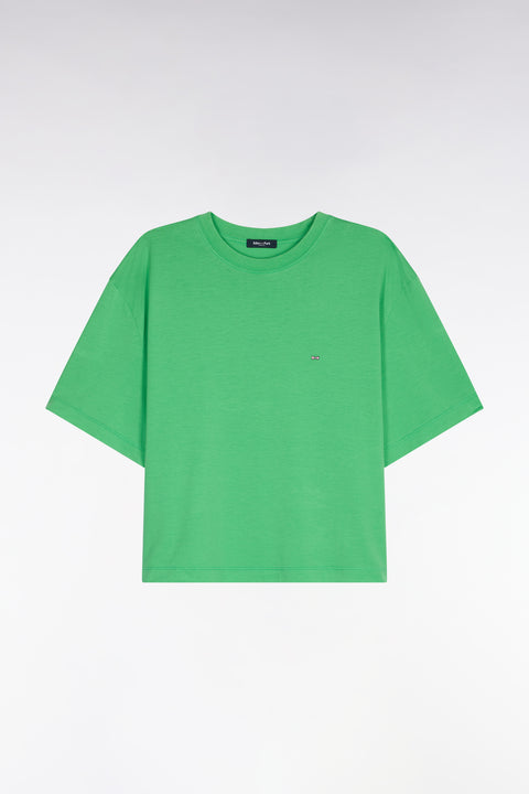 T-shirt à manches courtes en lyocell et coton vert coupe oversized - Image 2