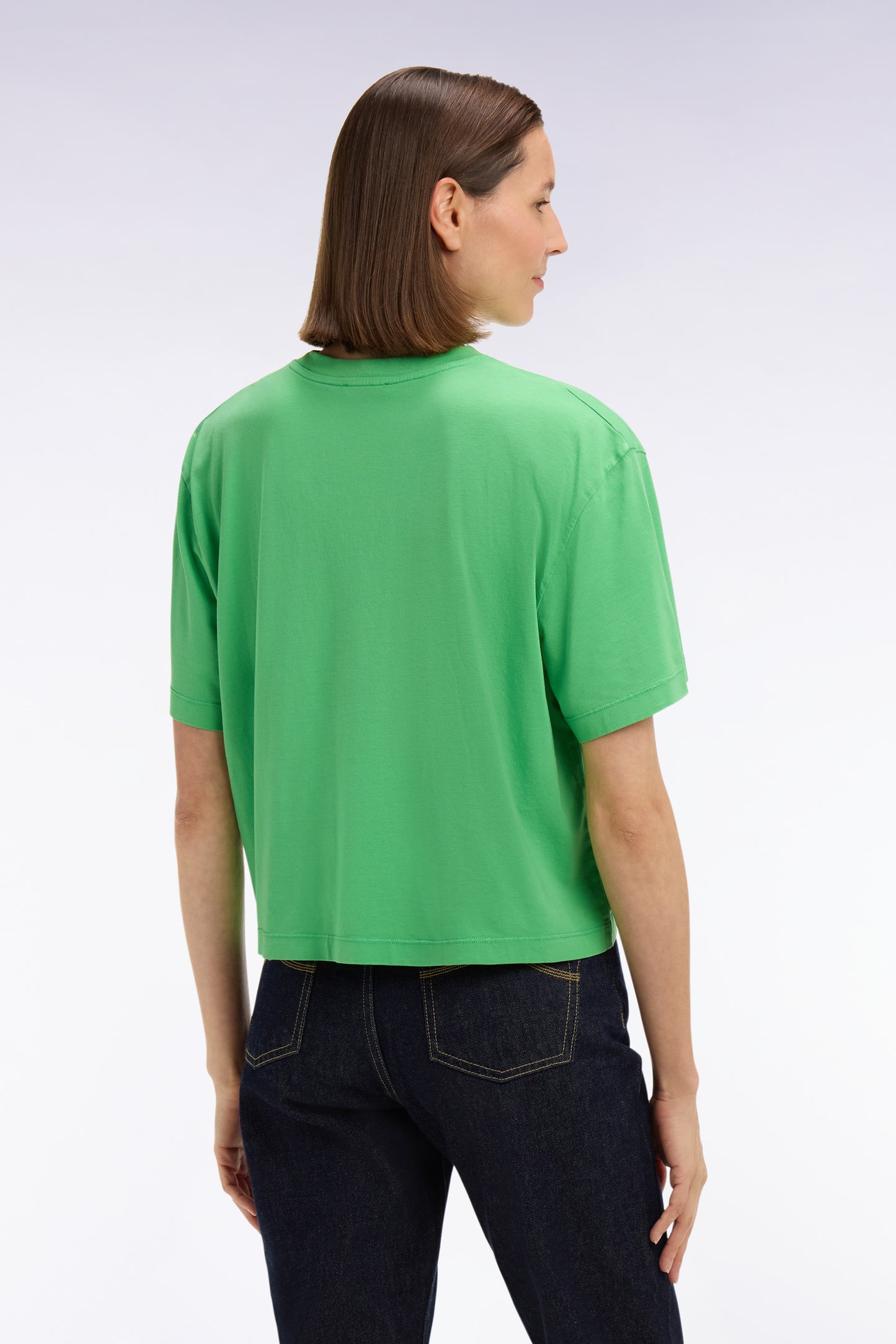Short-sleeved green lyocell and cotton t-shirt with oversized cut