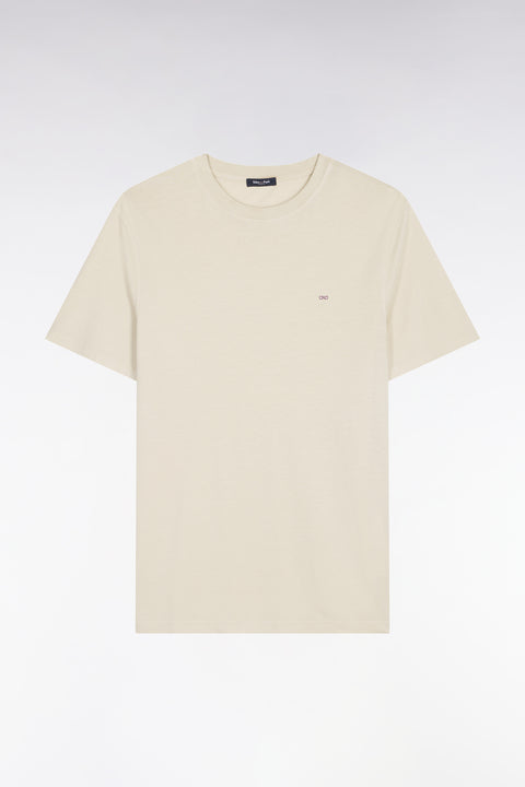Short-sleeved beige lyocell and cotton T-shirt, regular fit - Image 2