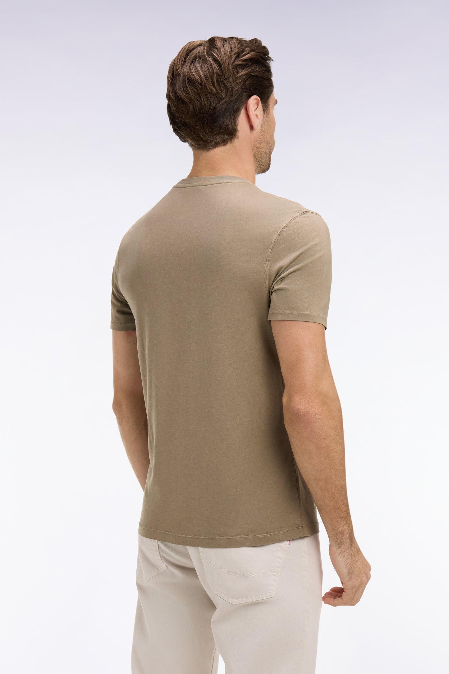 T-shirt à manches courtes en lyocell et coton marron coupe regular