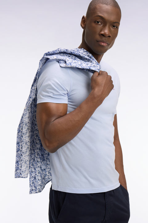 Light gray short-sleeved lyocell and cotton T-shirt, regular fit - Image 1