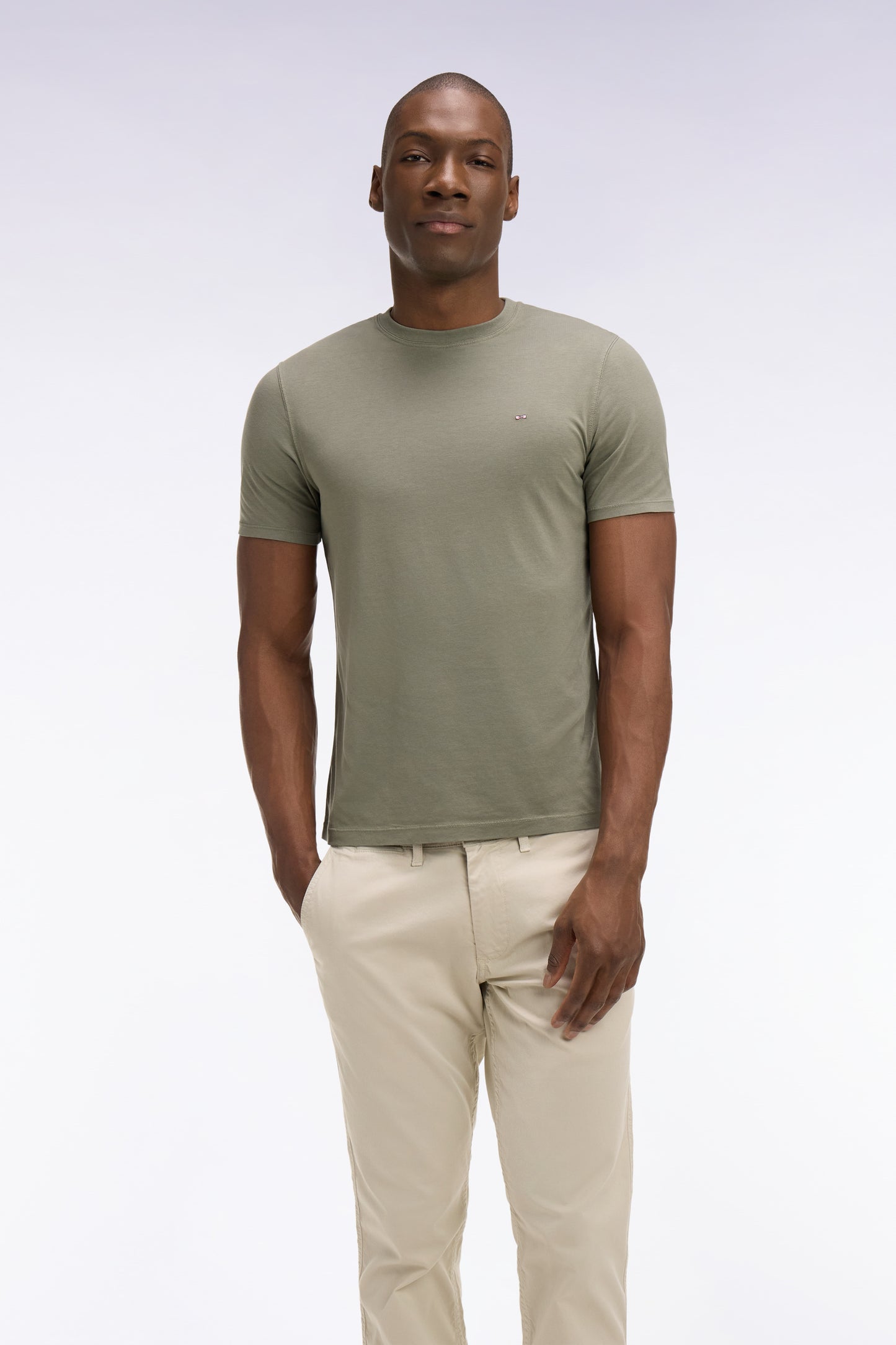 Khaki regular-fit short-sleeved lyocell and cotton T-shirt