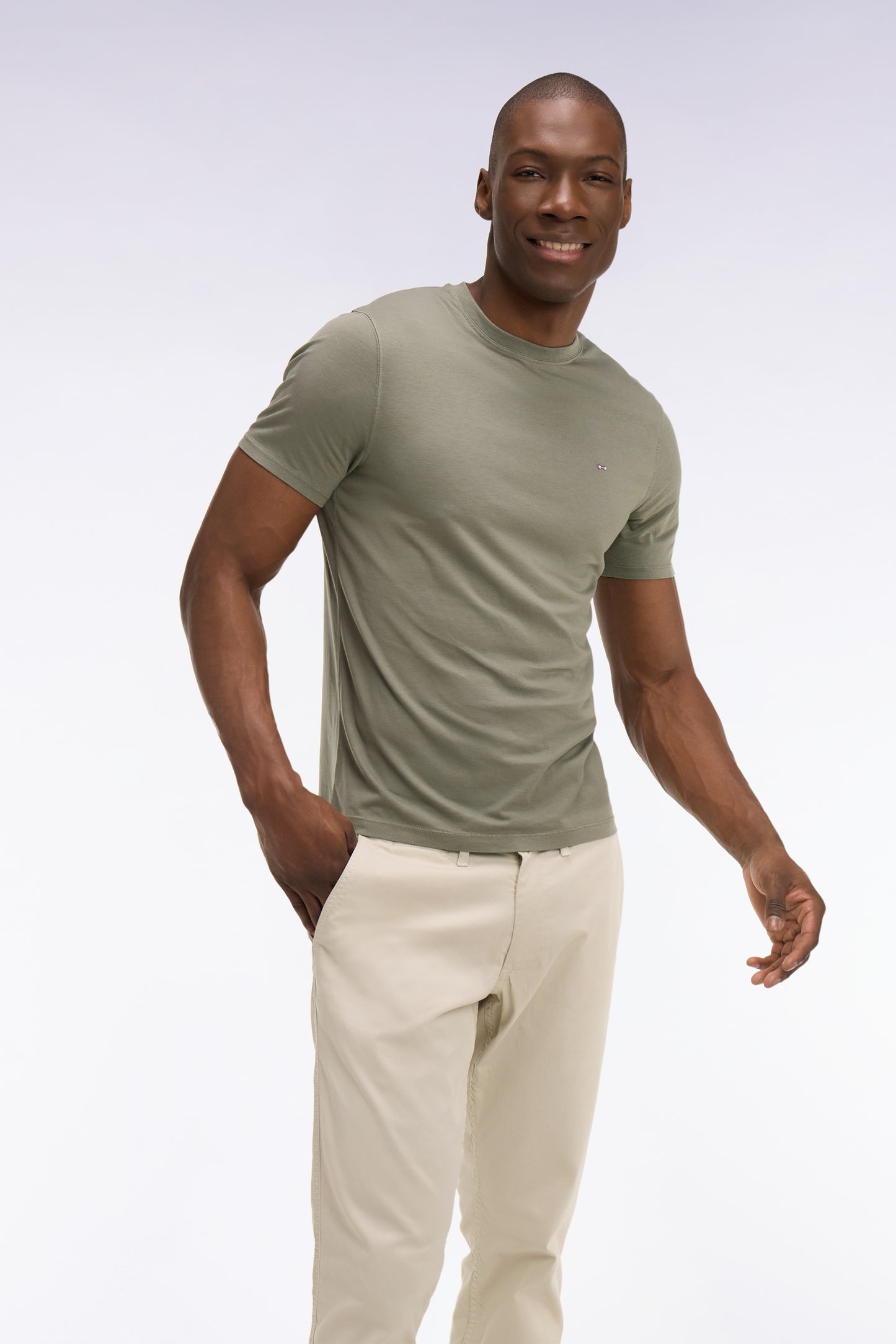 Khaki regular-fit short-sleeved lyocell and cotton T-shirt