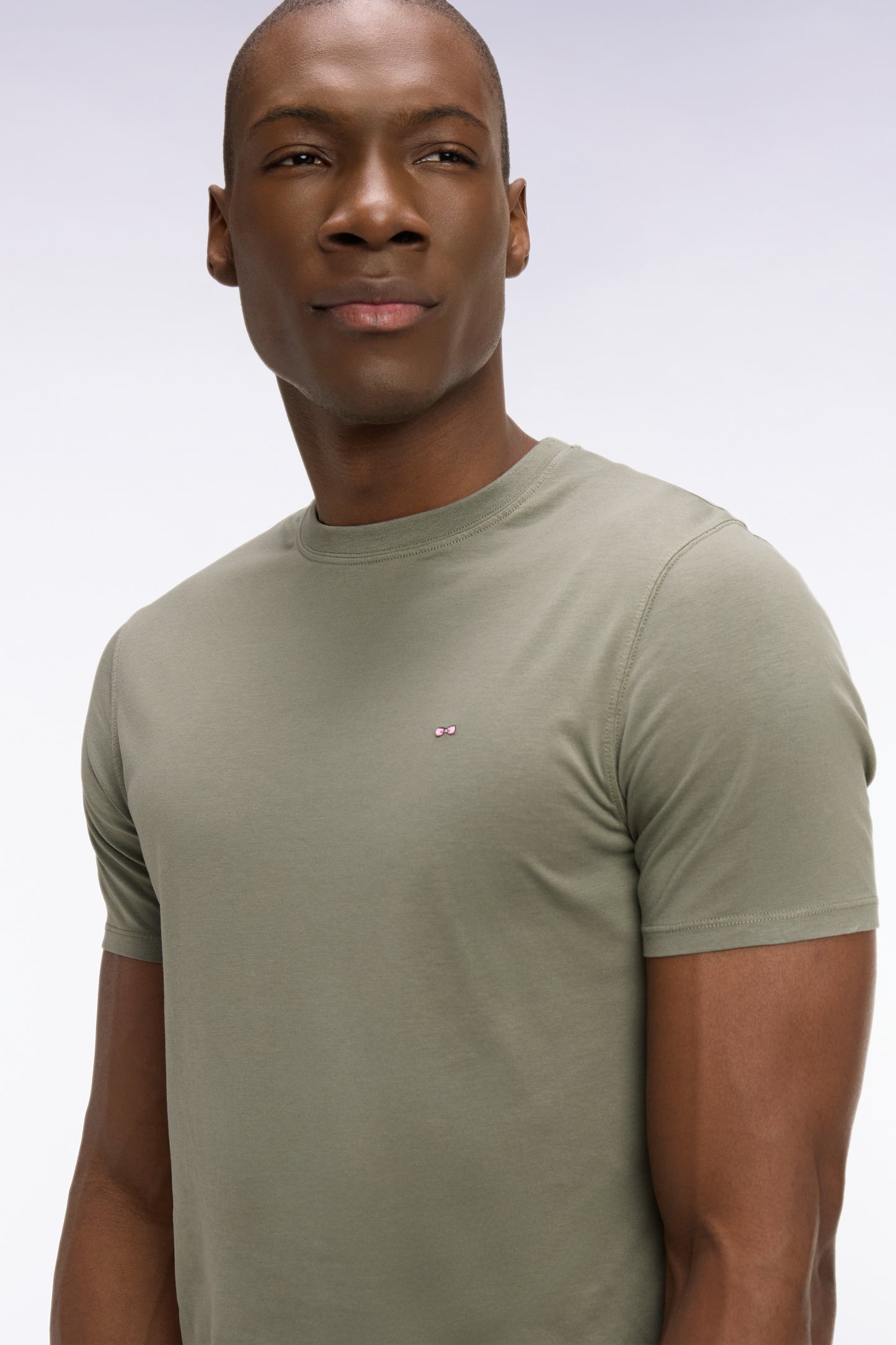 Khaki regular-fit short-sleeved lyocell and cotton T-shirt