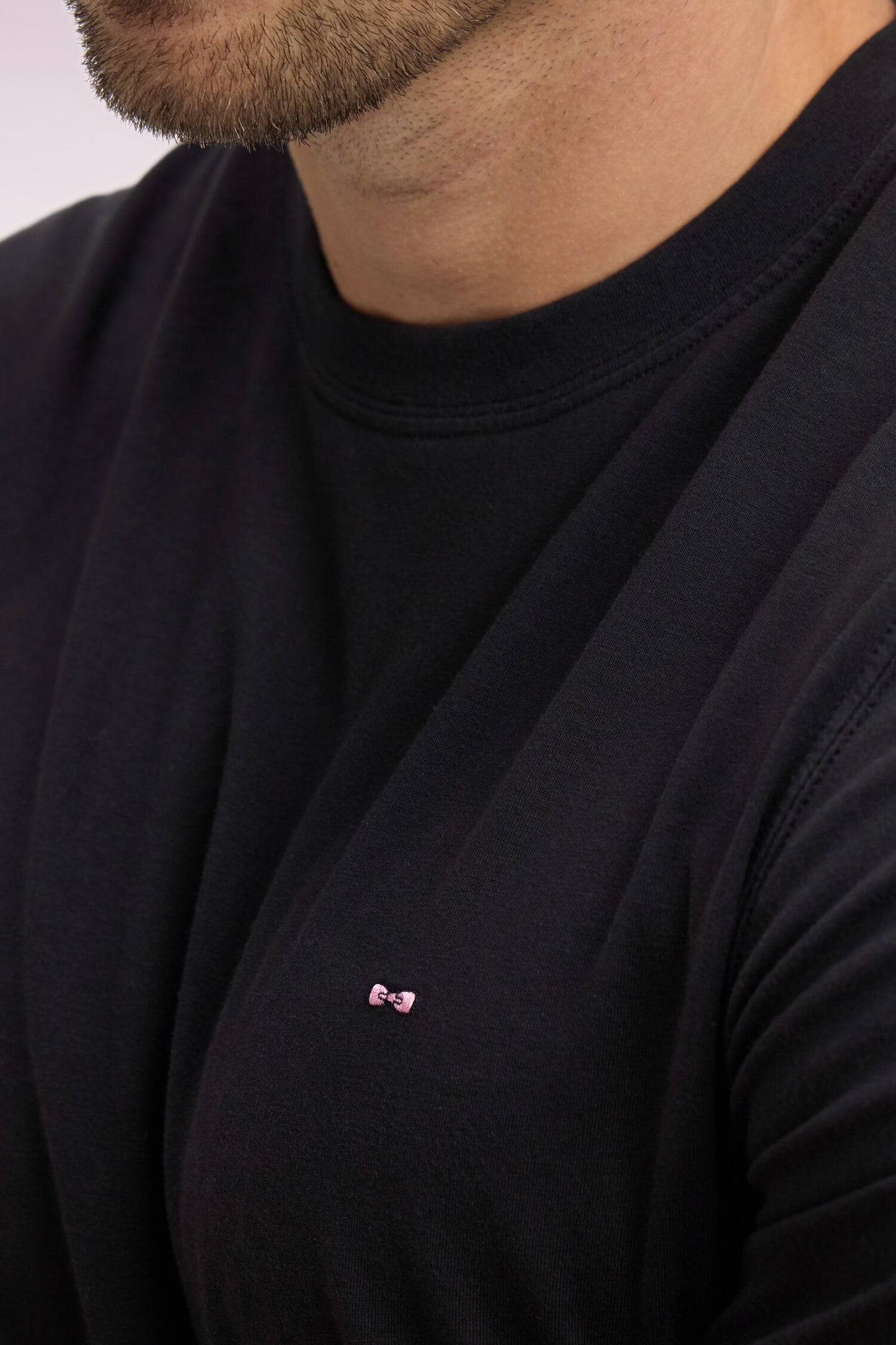 Short-sleeved black lyocell and cotton T-shirt, regular fit
