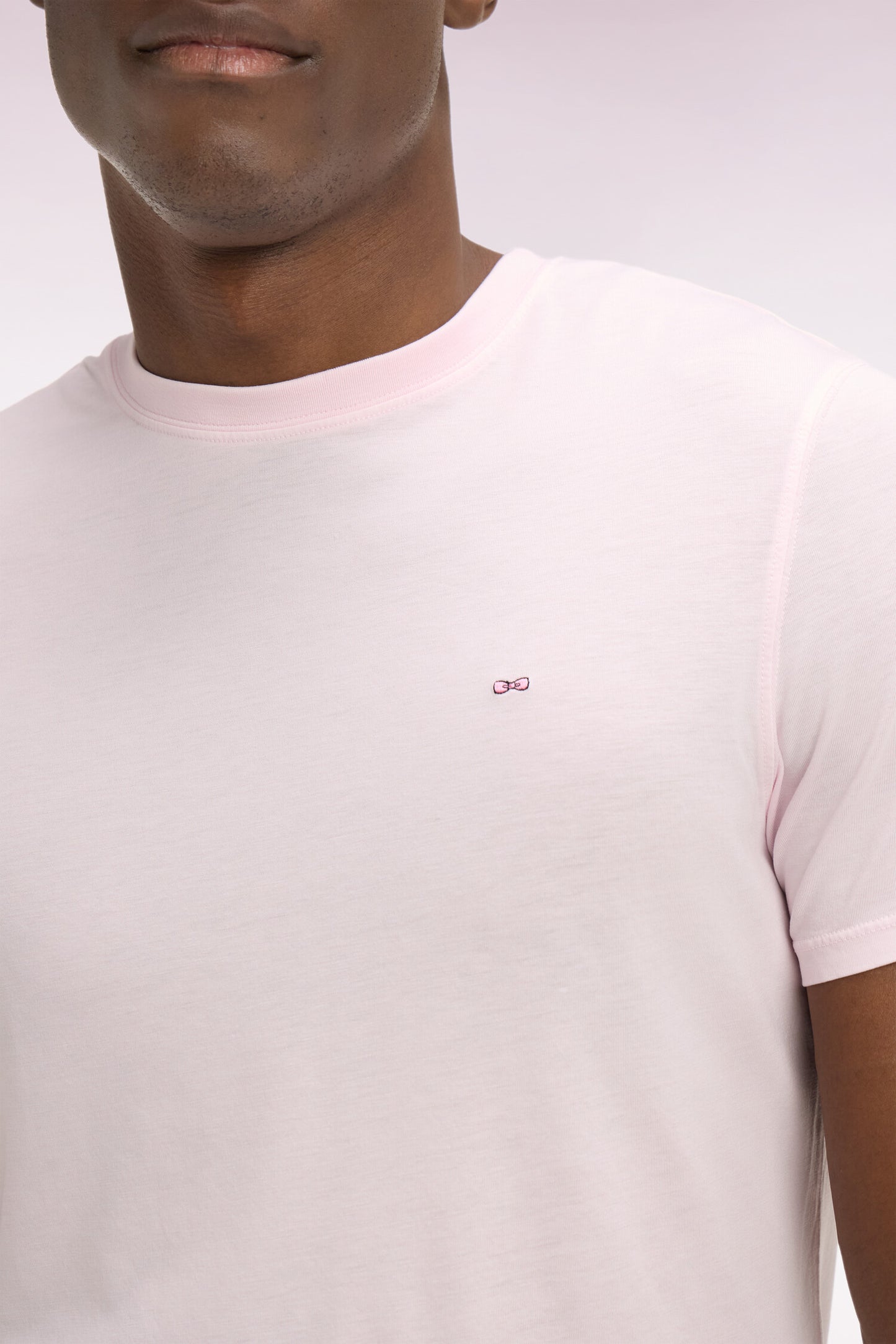 Regular fit pink lyocell and cotton short-sleeved T-shirt