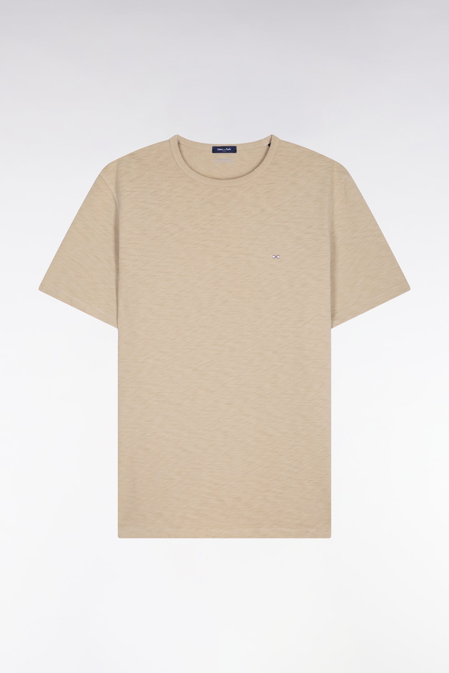 T-shirt à manches courtes en jersey de coton slub beige coupe regular