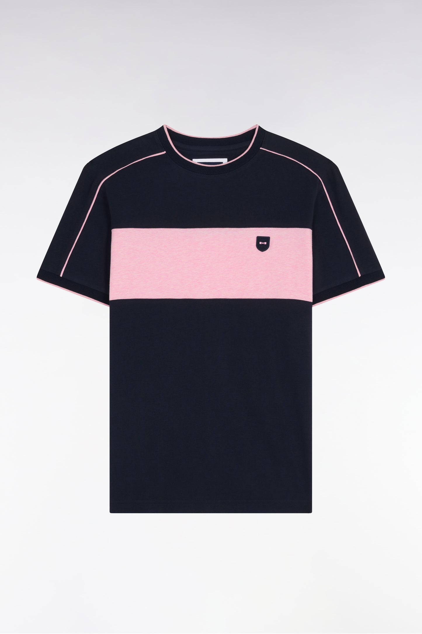 T-shirt à manches courtes en coton stretch marine à découpes coupe slim