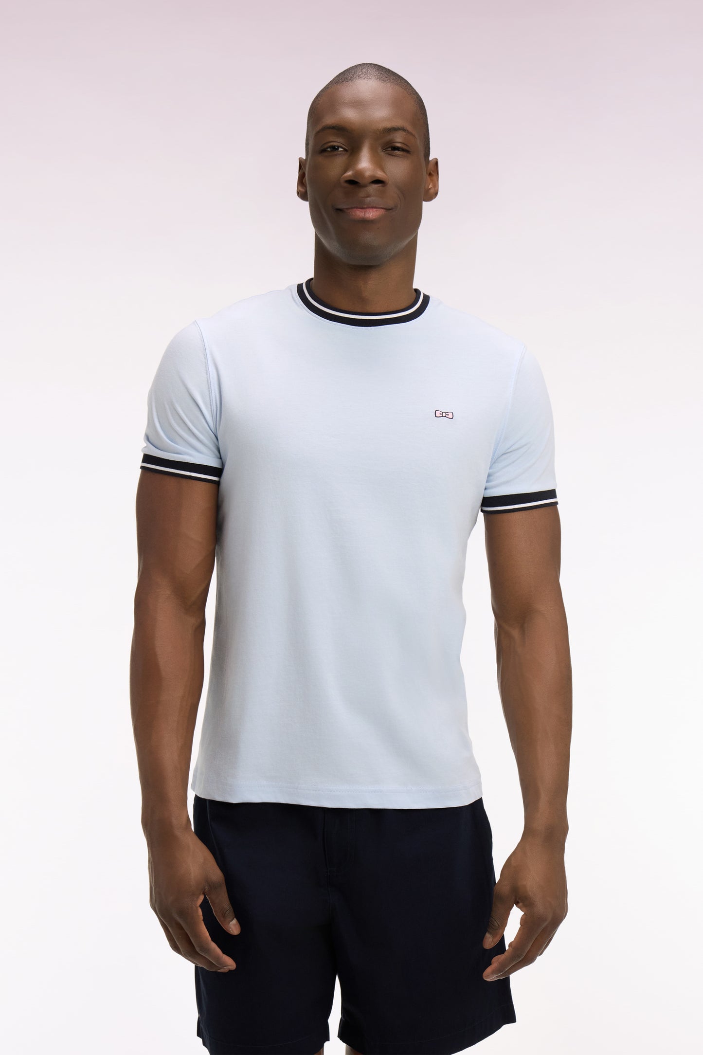 Short-sleeved T-shirt in sky blue embroidered cotton, regular fit