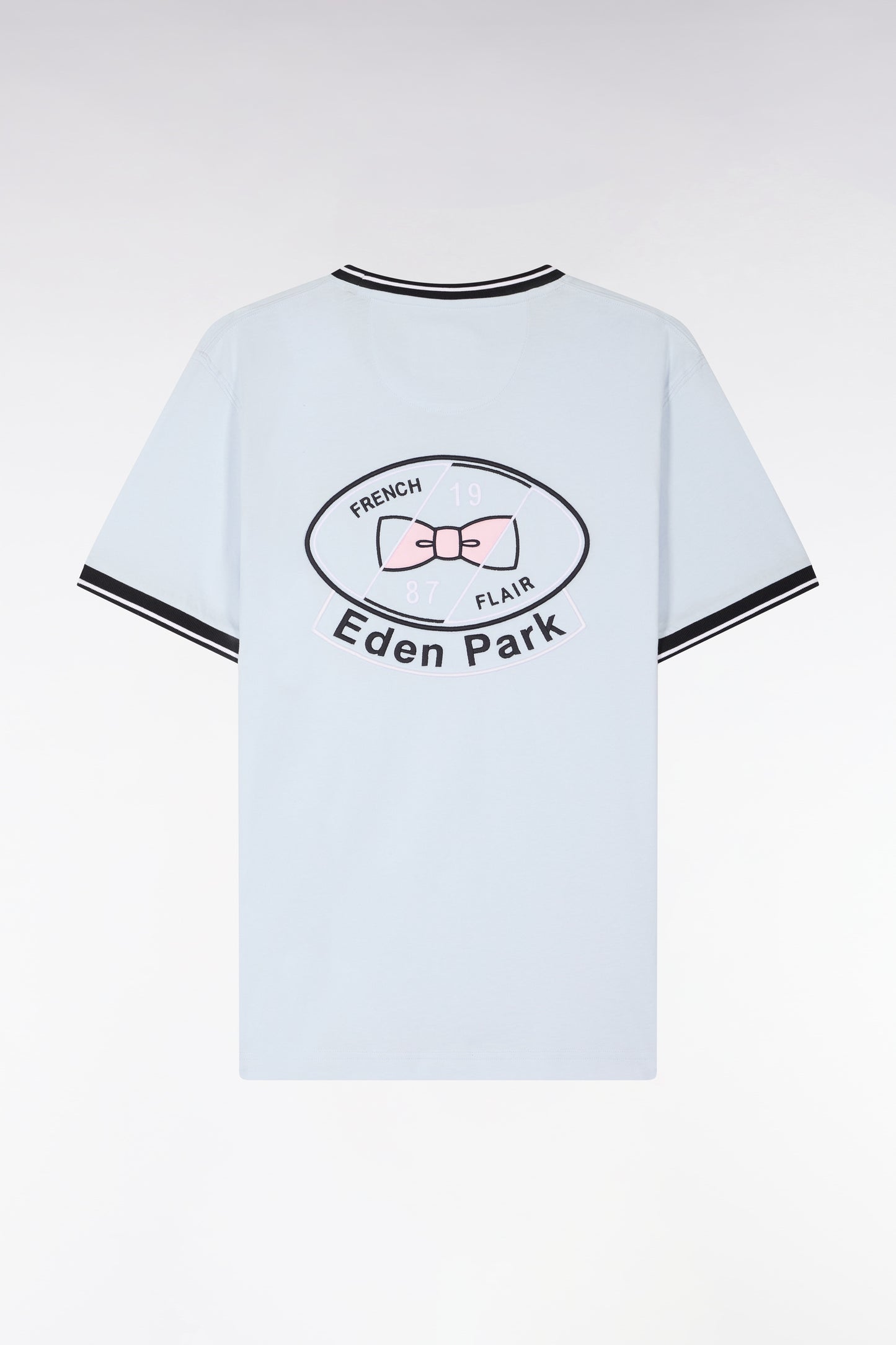 Short-sleeved T-shirt in sky blue embroidered cotton, regular fit