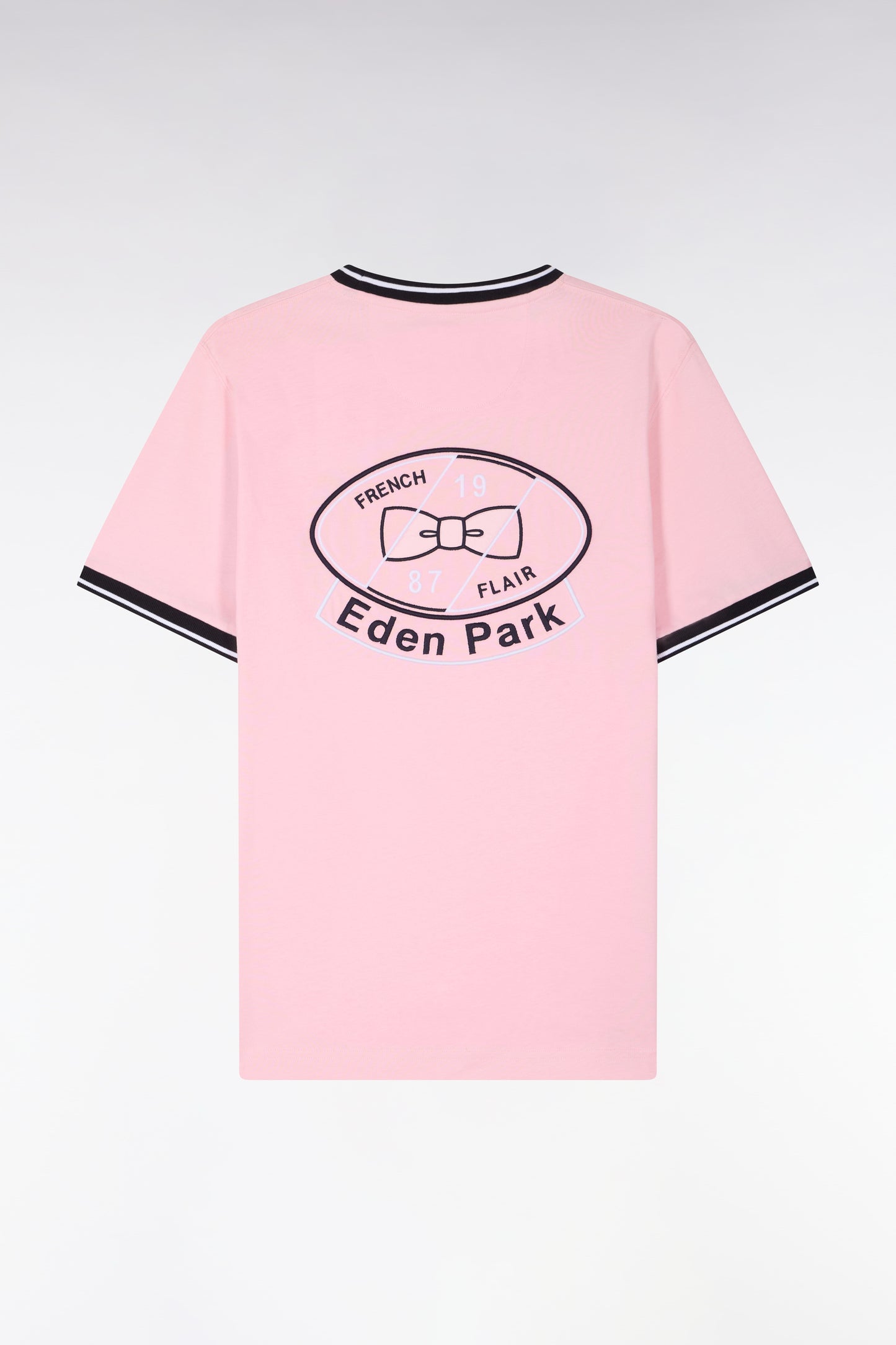 Regular fit short-sleeved pink embroidered cotton T-shirt