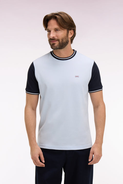 T-shirt à manches courtes en coton ciel bicolore brodé coupe regular - Image 3