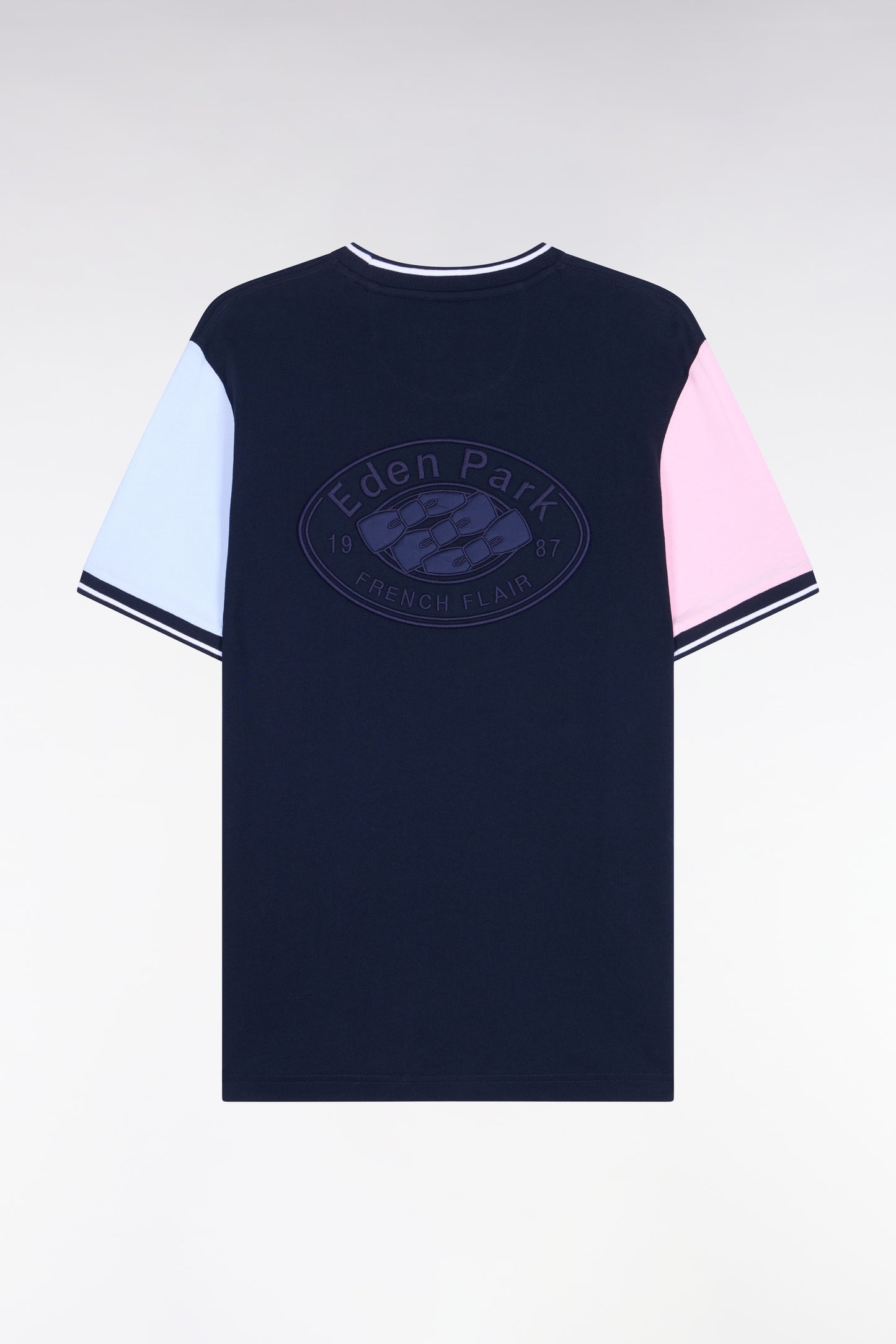 Short-sleeved T-shirt in regular-fit embroidered tricolor cotton