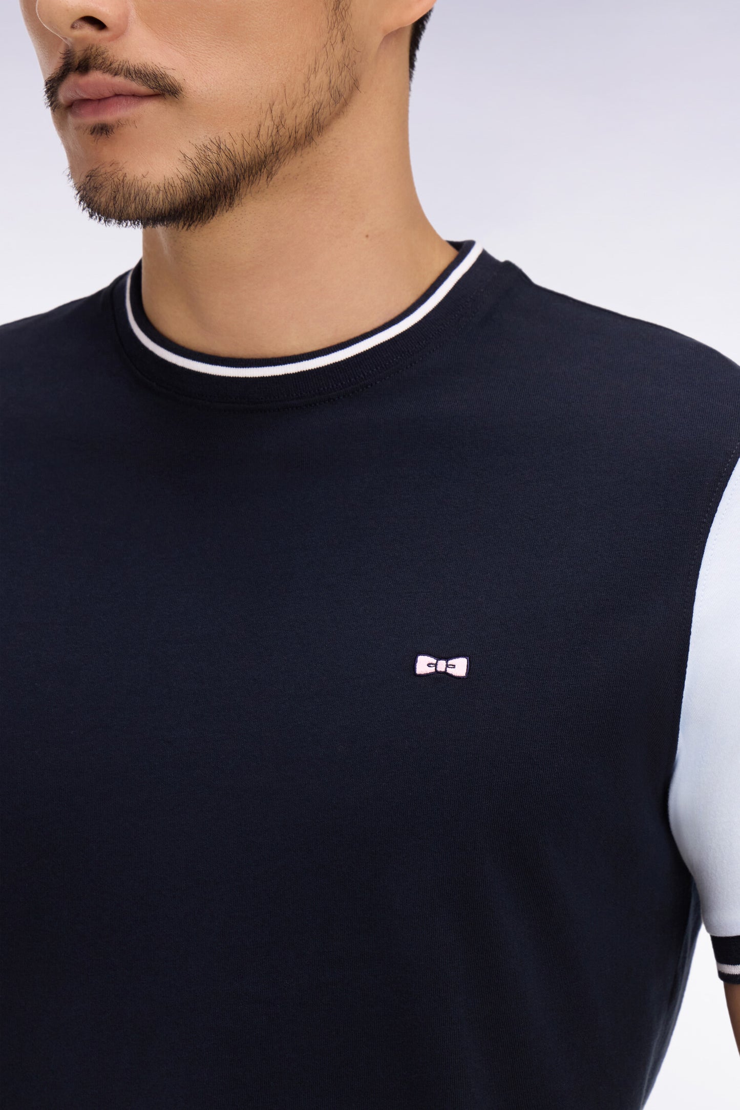 Short-sleeved T-shirt in regular-fit embroidered tricolor cotton