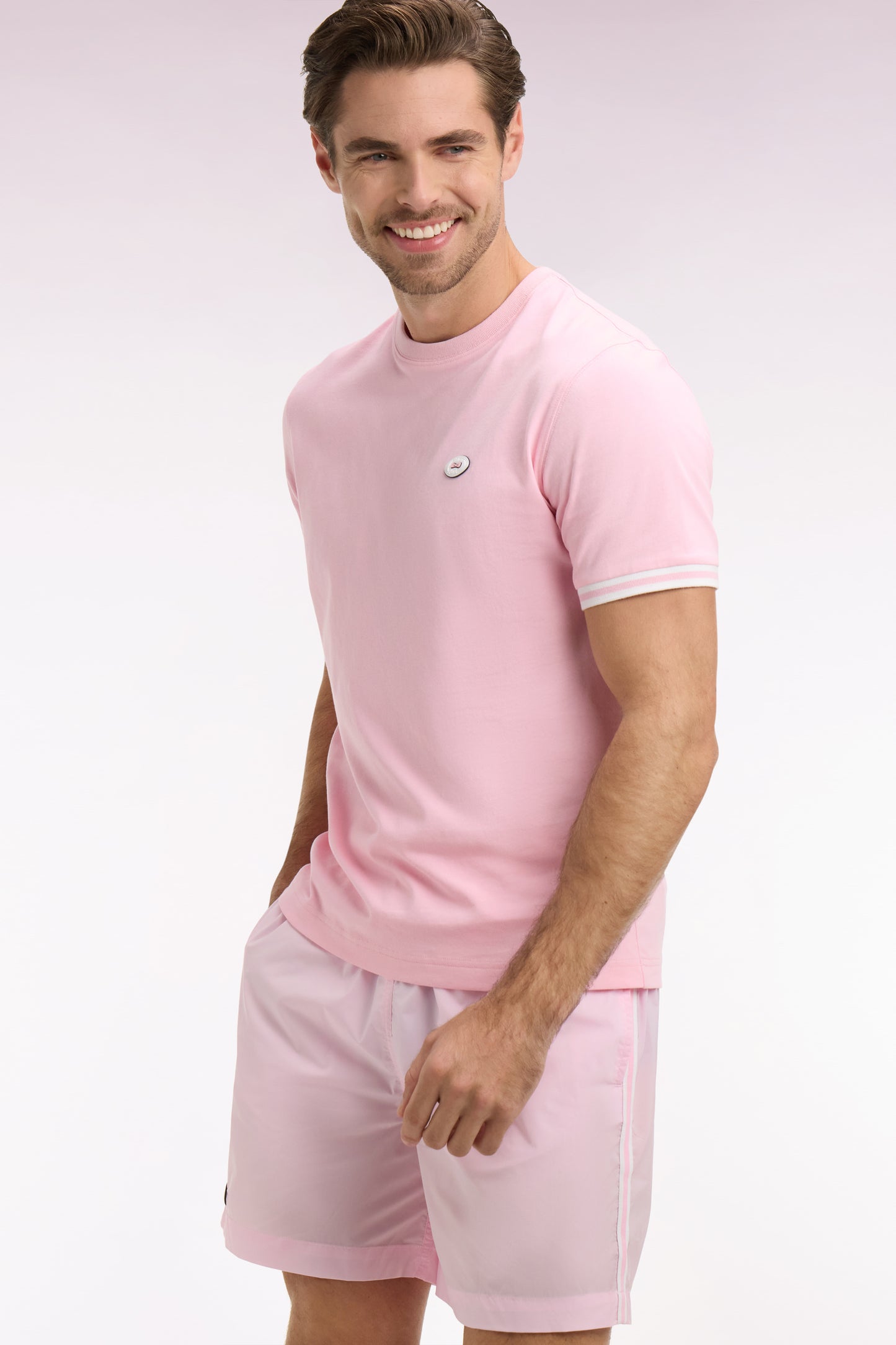 T-shirt à manches courtes en coton rose coupe regular