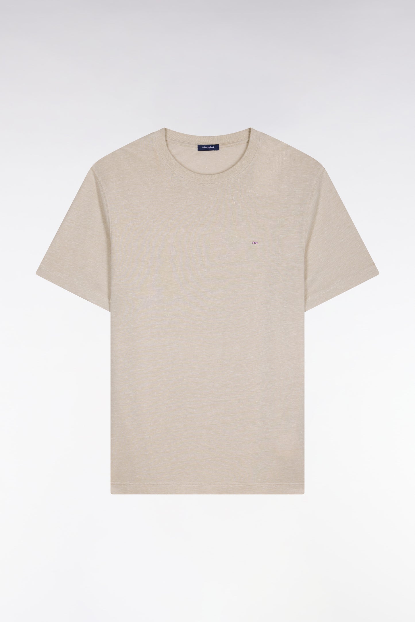 Short-sleeved regular-fit beige cotton and linen T-shirt