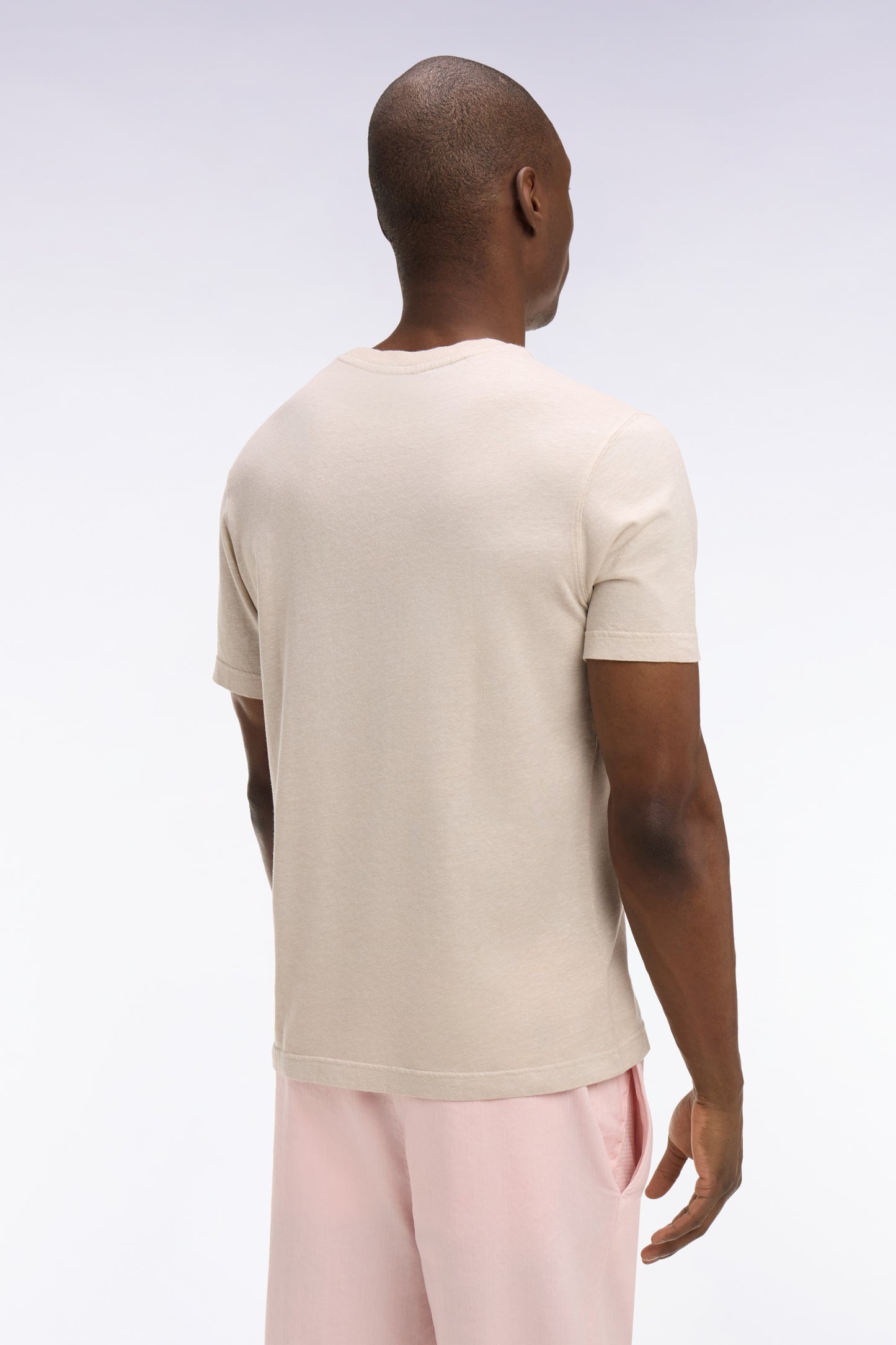Short-sleeved regular-fit beige cotton and linen T-shirt