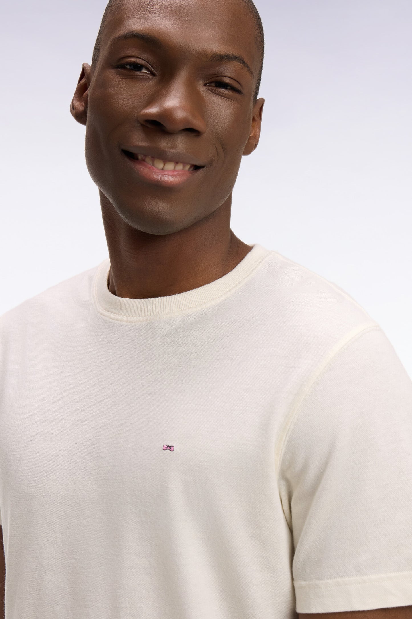 T-shirt à manches courtes en coton et lin écru coupe regular