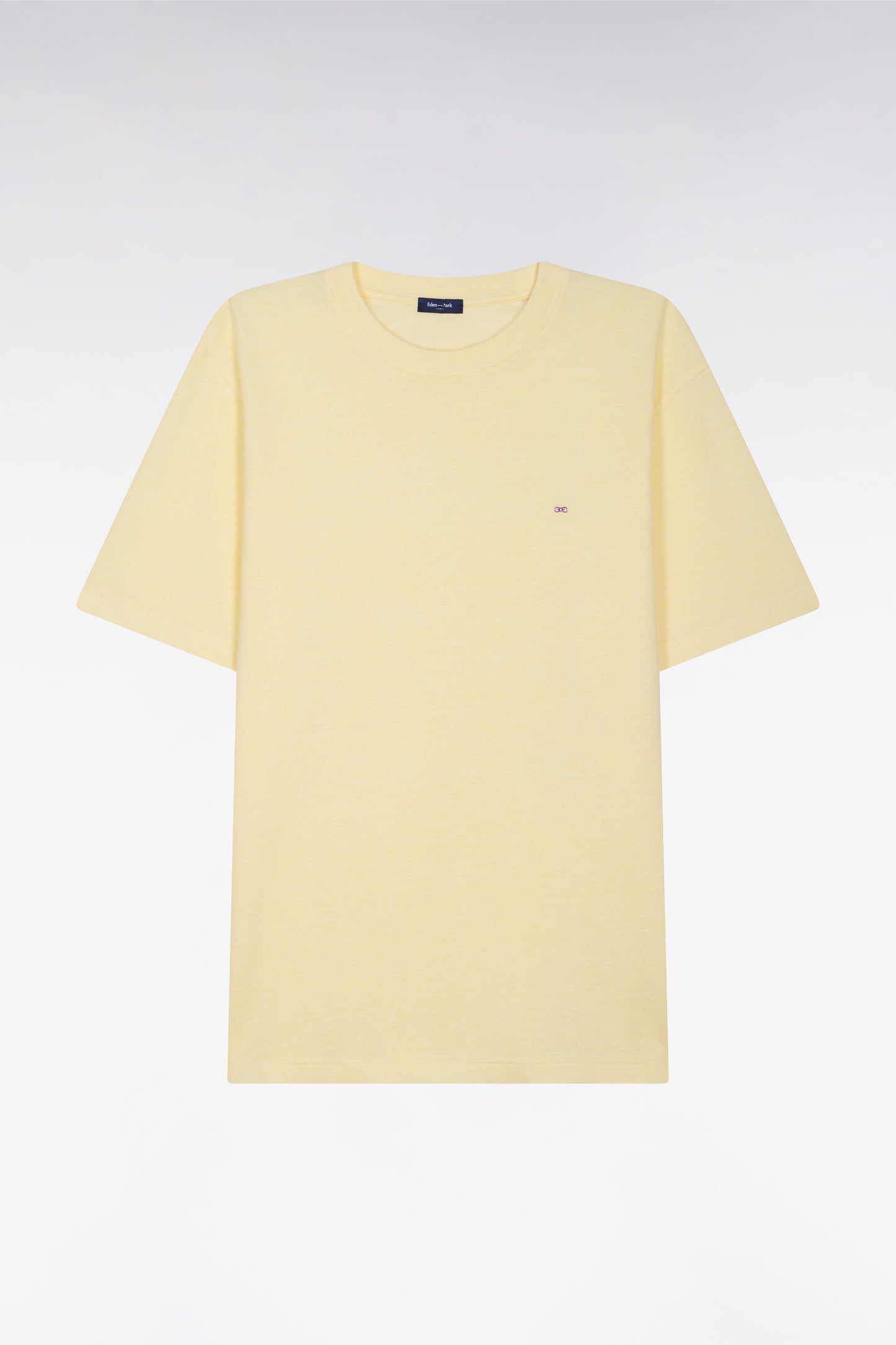 Short-sleeved regular-fit yellow cotton and linen T-shirt