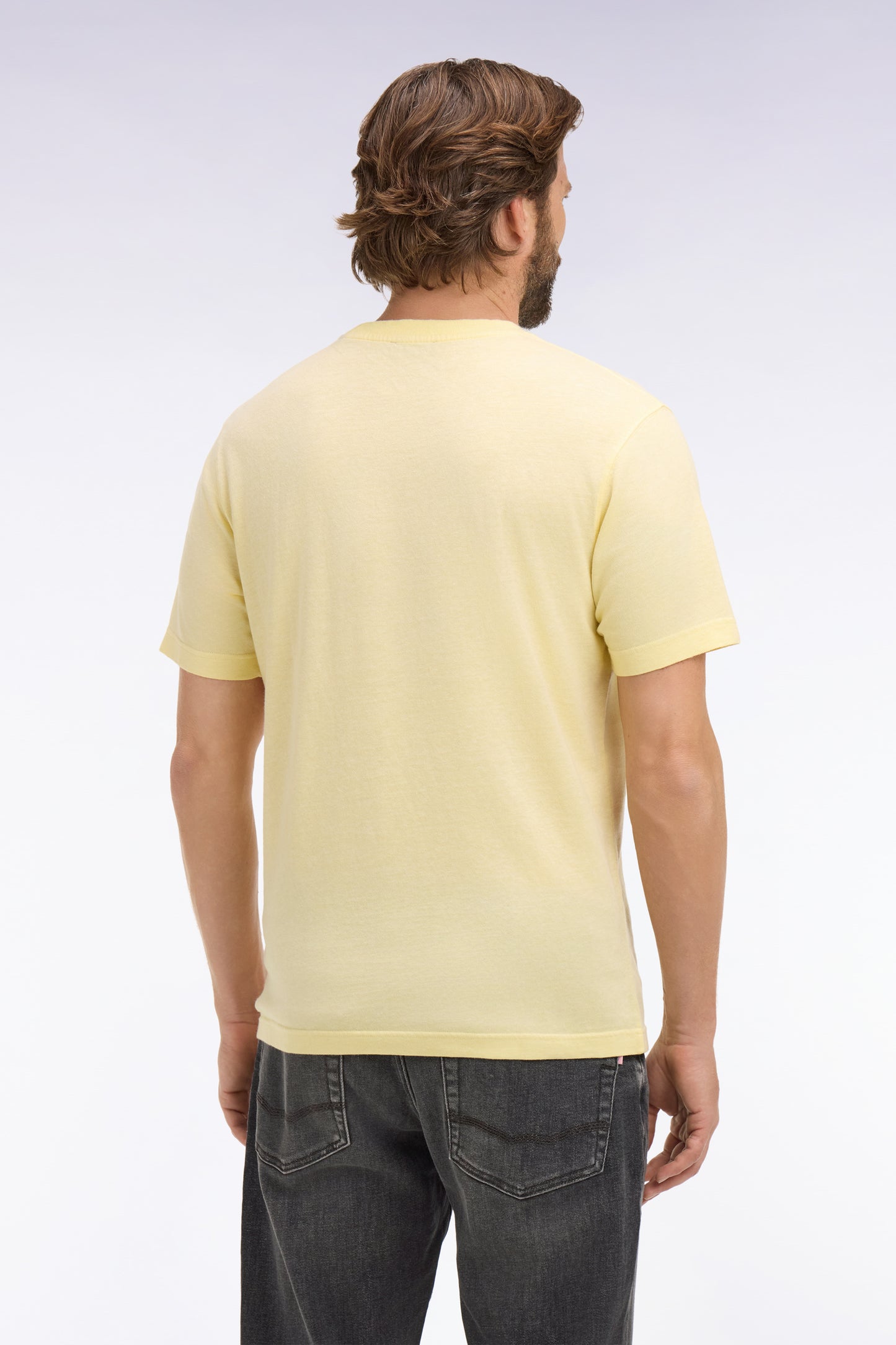 Short-sleeved regular-fit yellow cotton and linen T-shirt