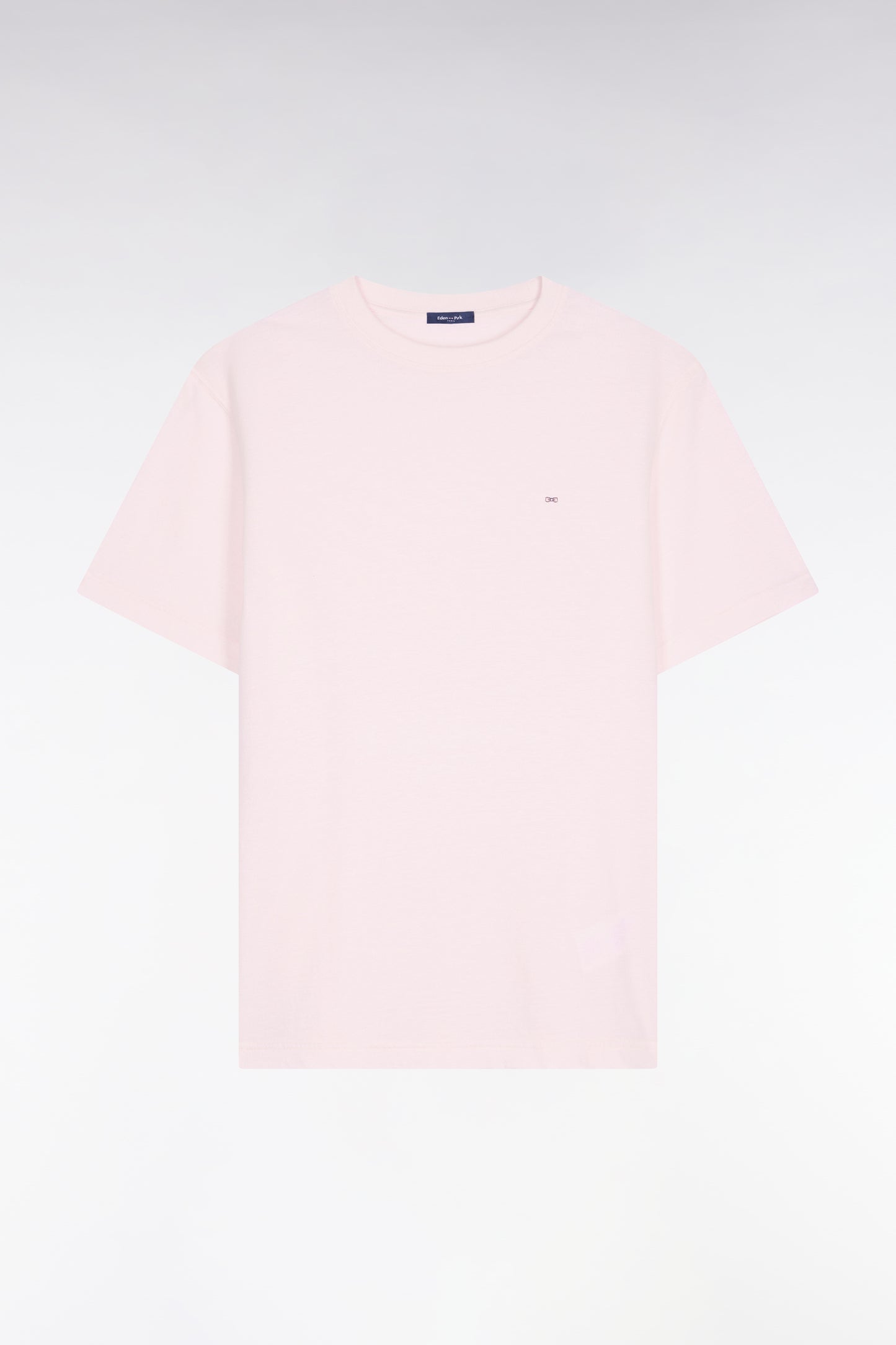 Regular fit pink cotton and linen short-sleeved T-shirt