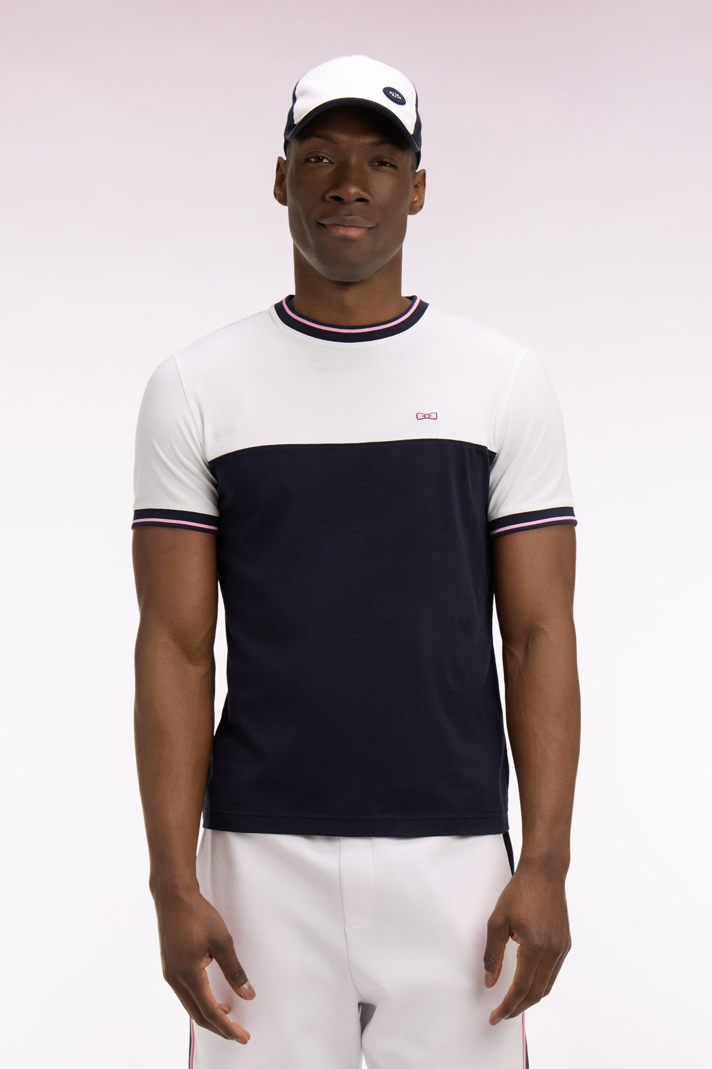 T-shirt à manches courtes en bicolore blanc et marine coupe regular