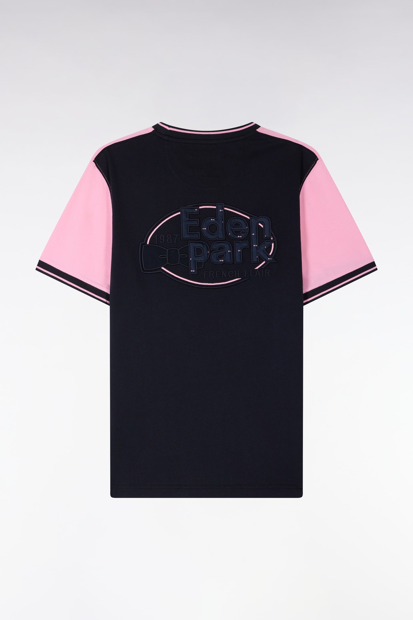 T-shirt à manches courtes en bicolore rose et marine coupe regular