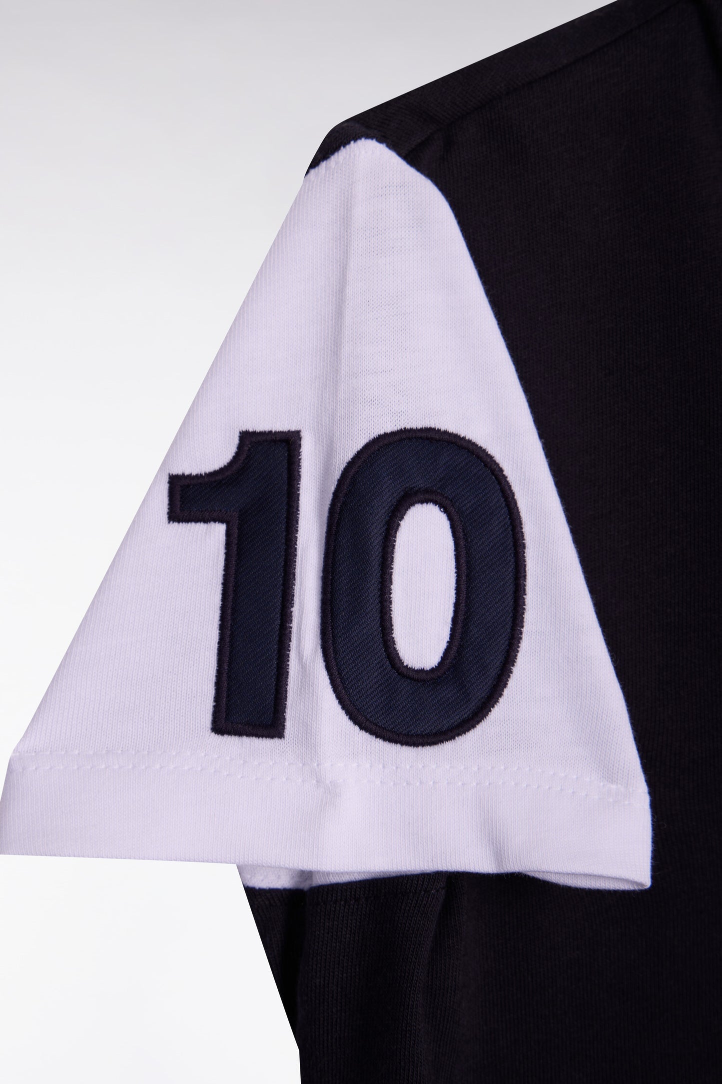 T-shirt à manches courtes en coton marine à manches bicolore coupe droite