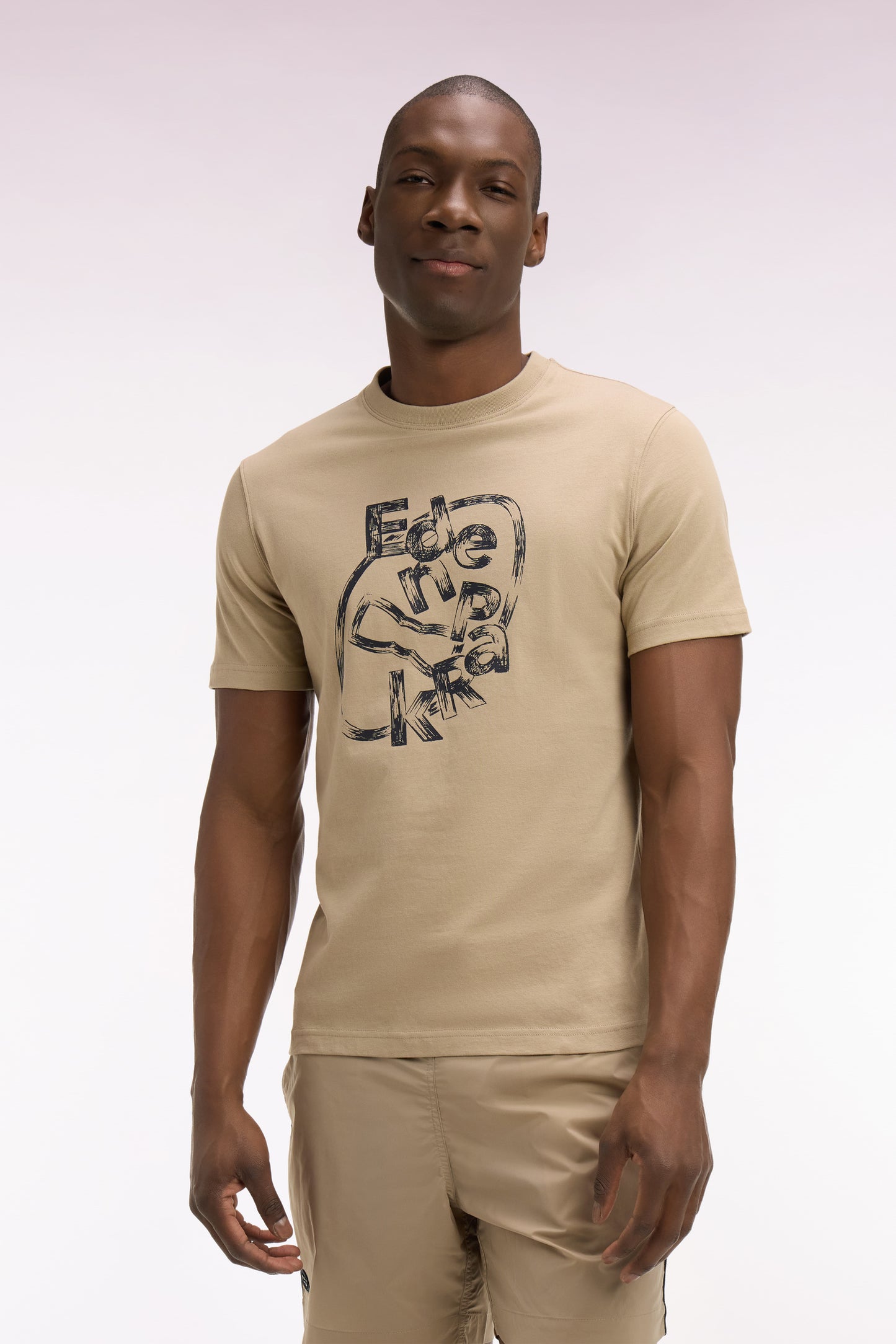 T-shirt à manches courtes en coton beige sérigraphié coupe regular