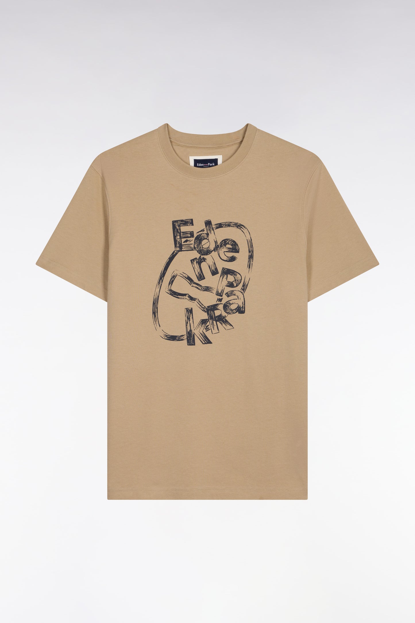 T-shirt à manches courtes en coton beige sérigraphié coupe regular