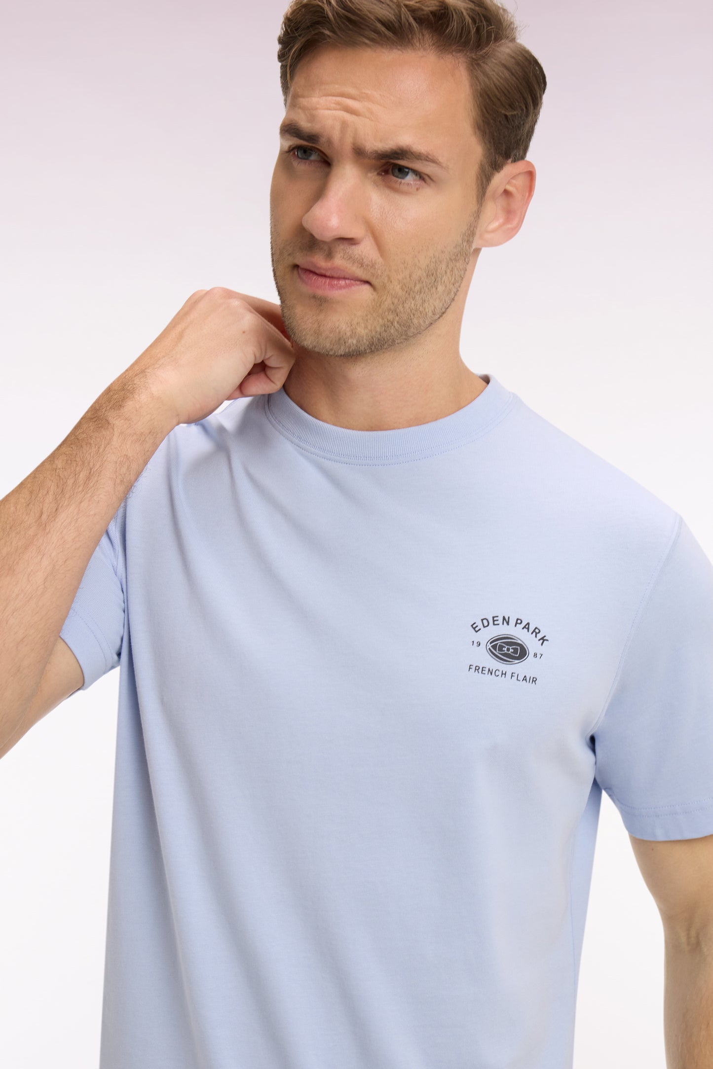 Light gray regular fit short-sleeved screen-printed T-shirt