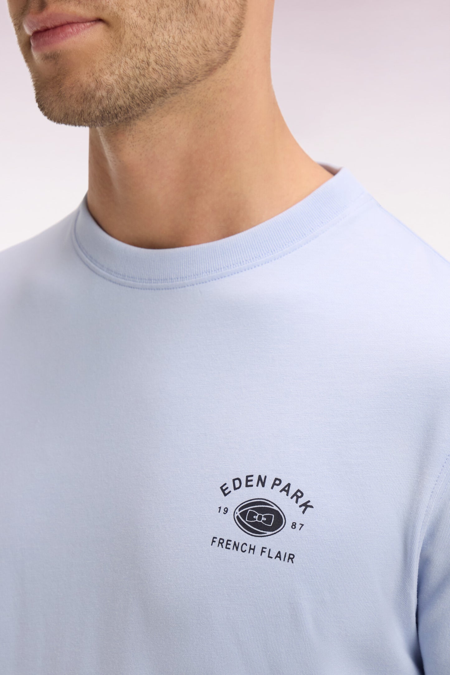 Light gray regular fit short-sleeved screen-printed T-shirt