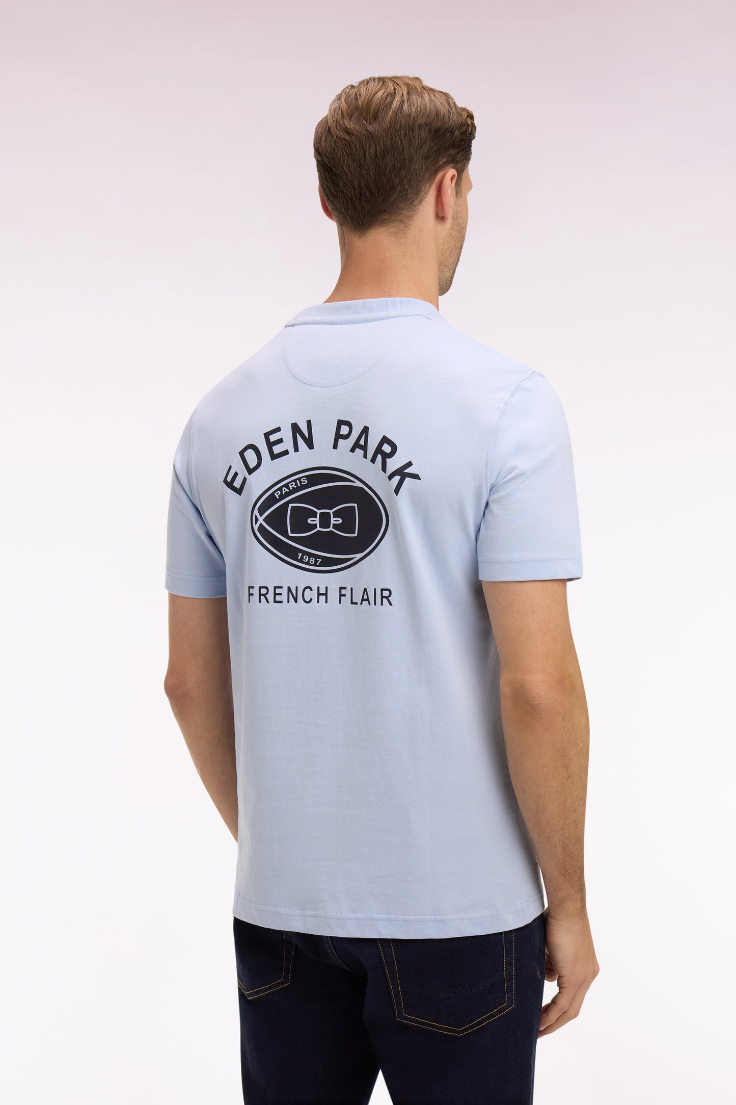 Light gray regular fit short-sleeved screen-printed T-shirt