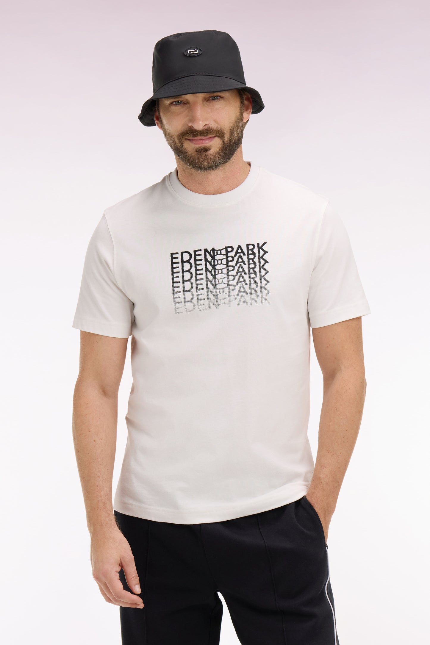 Regular fit black screen-printed short-sleeved T-shirt