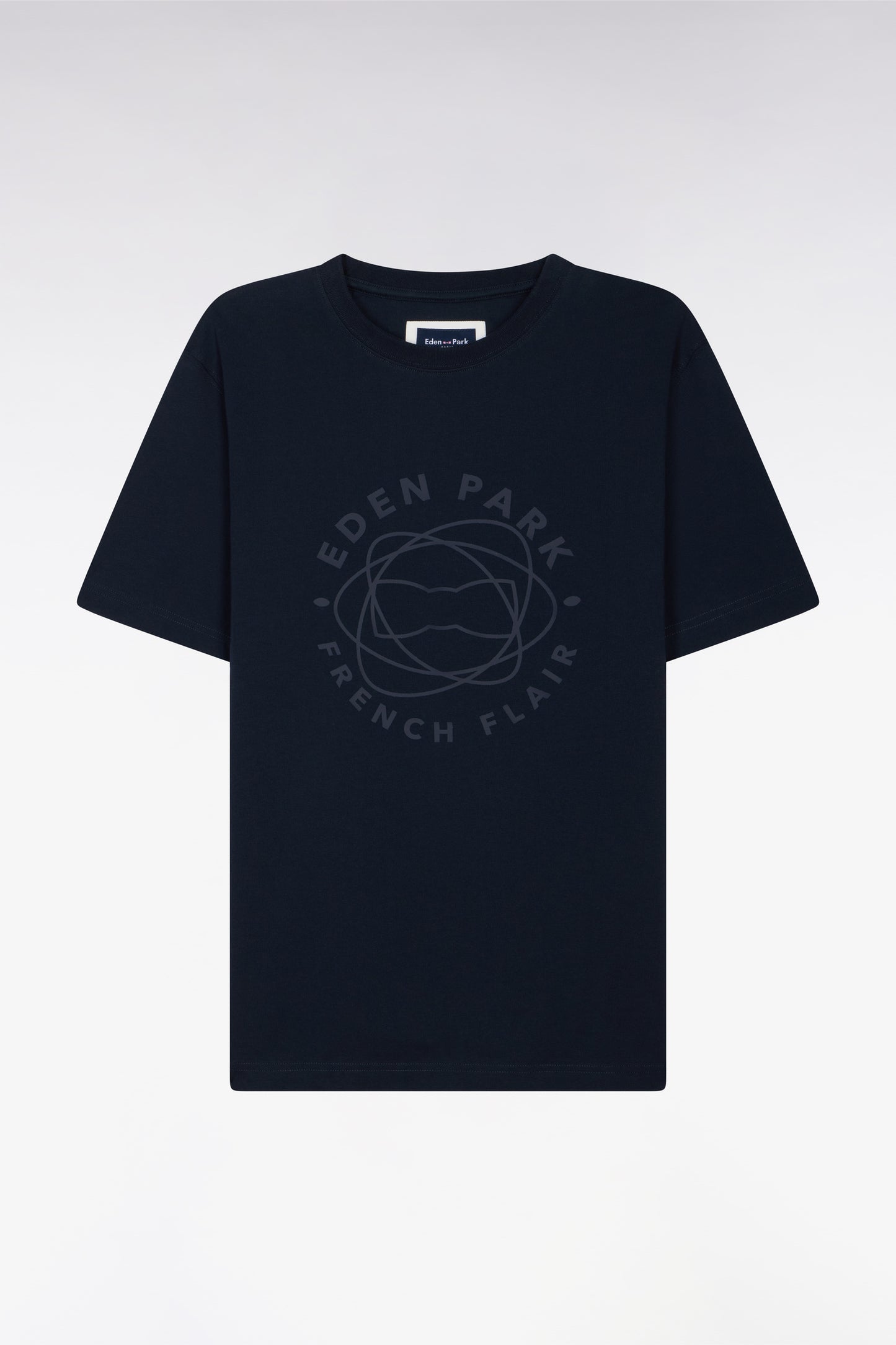 Short-sleeved T-shirt in navy screen-printed cotton, regular fit
