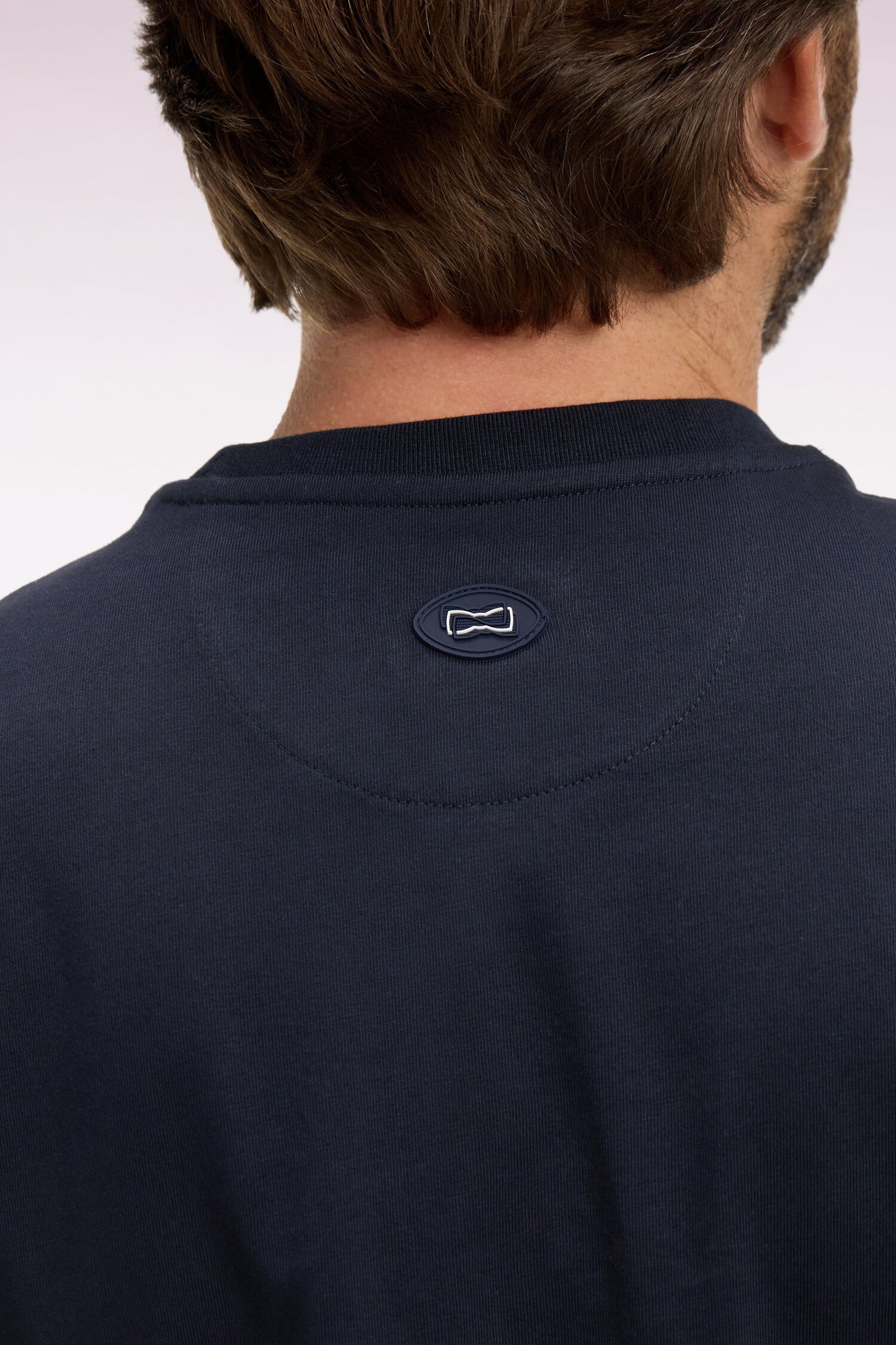 Short-sleeved T-shirt in navy screen-printed cotton, regular fit