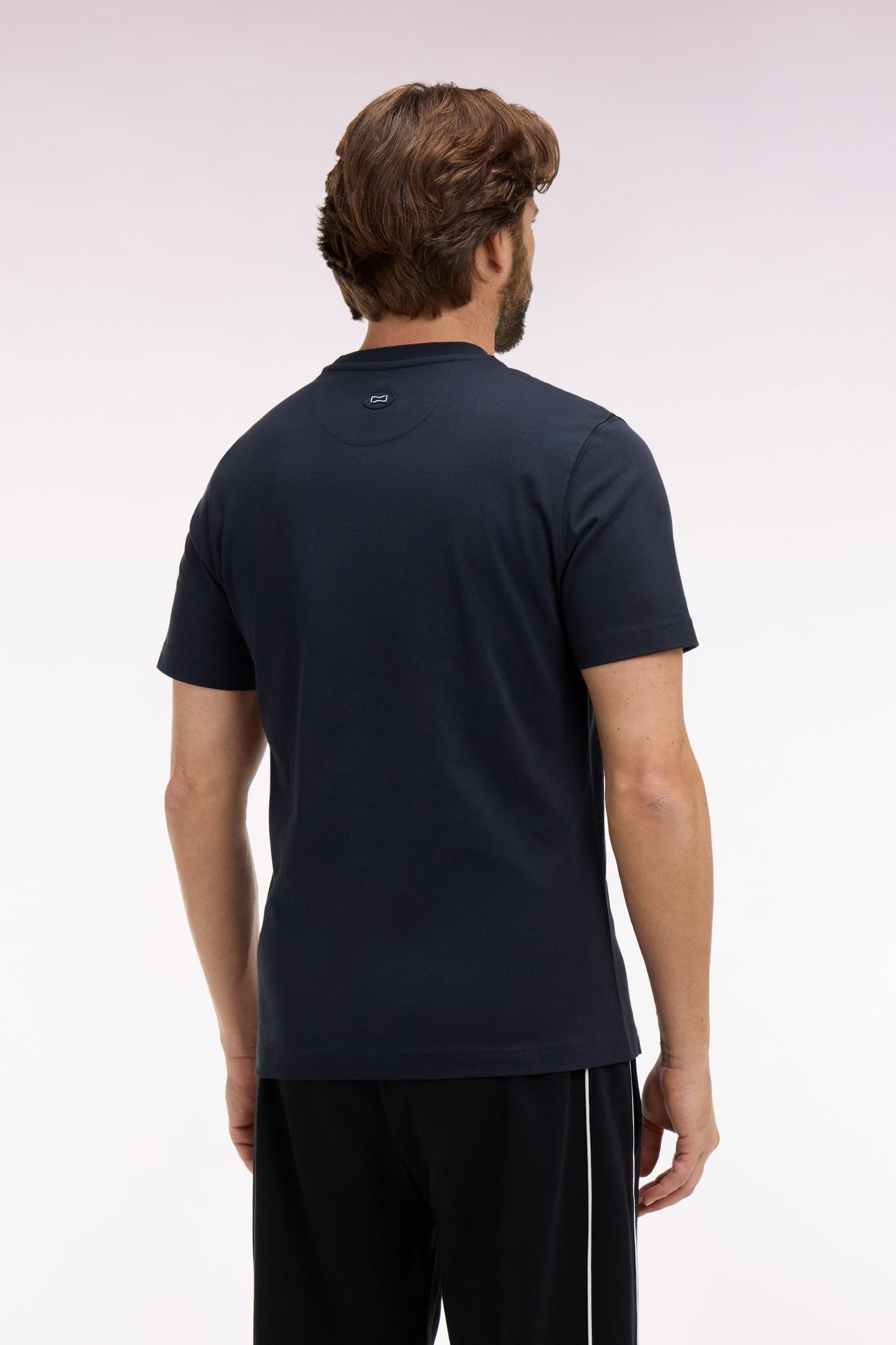 Short-sleeved T-shirt in navy screen-printed cotton, regular fit
