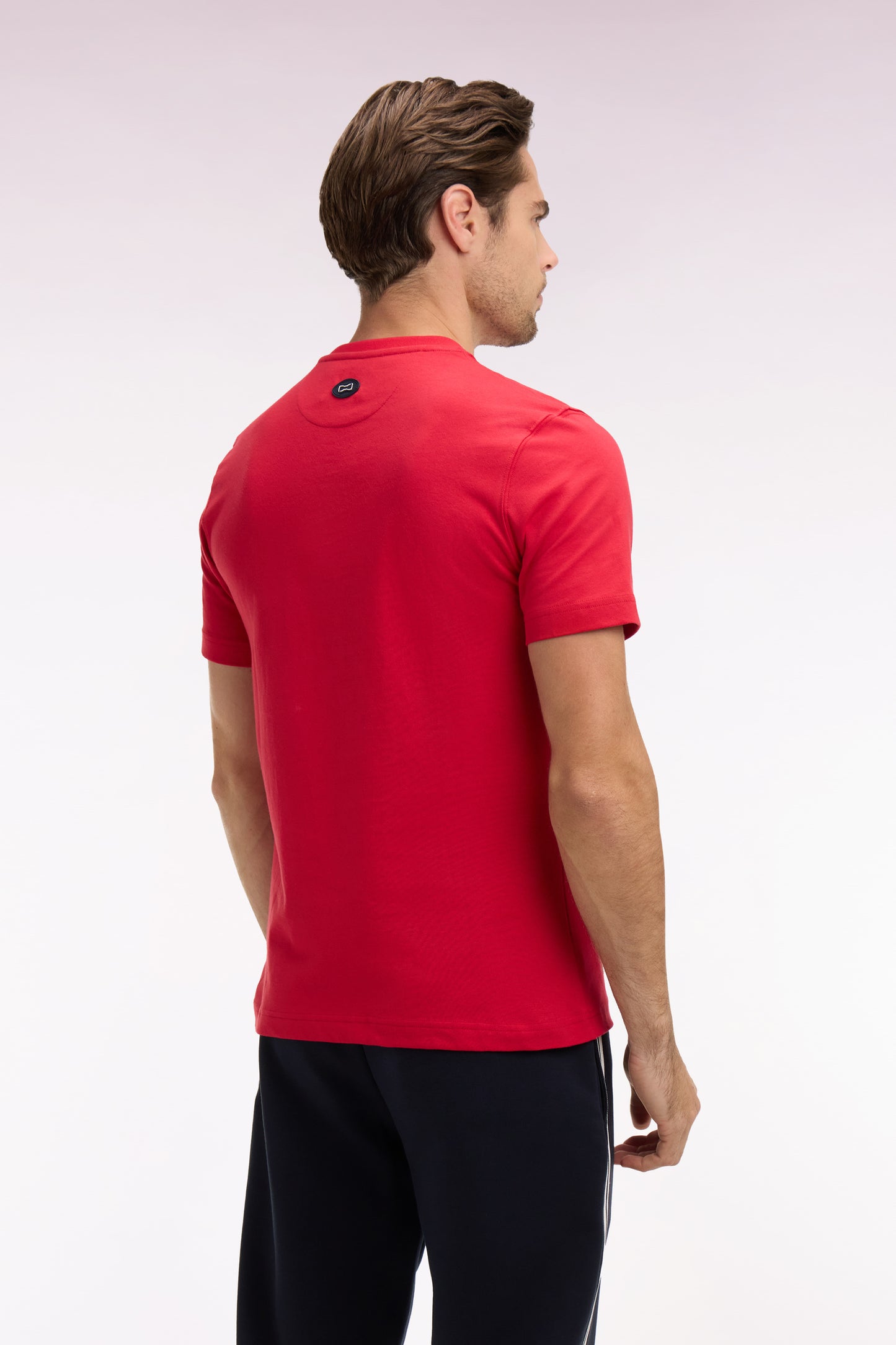 T-shirt à manches courtes en coton rouge sérigraphie écrue coupe regular