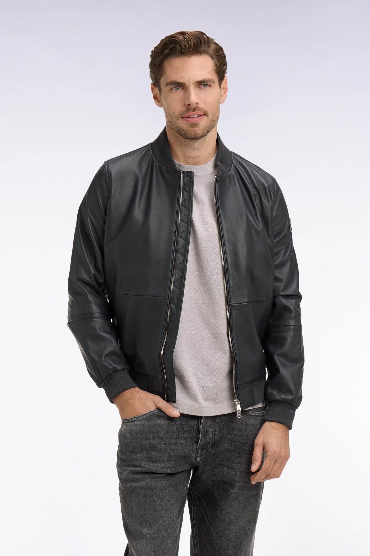 Blouson bombers en cuir marine