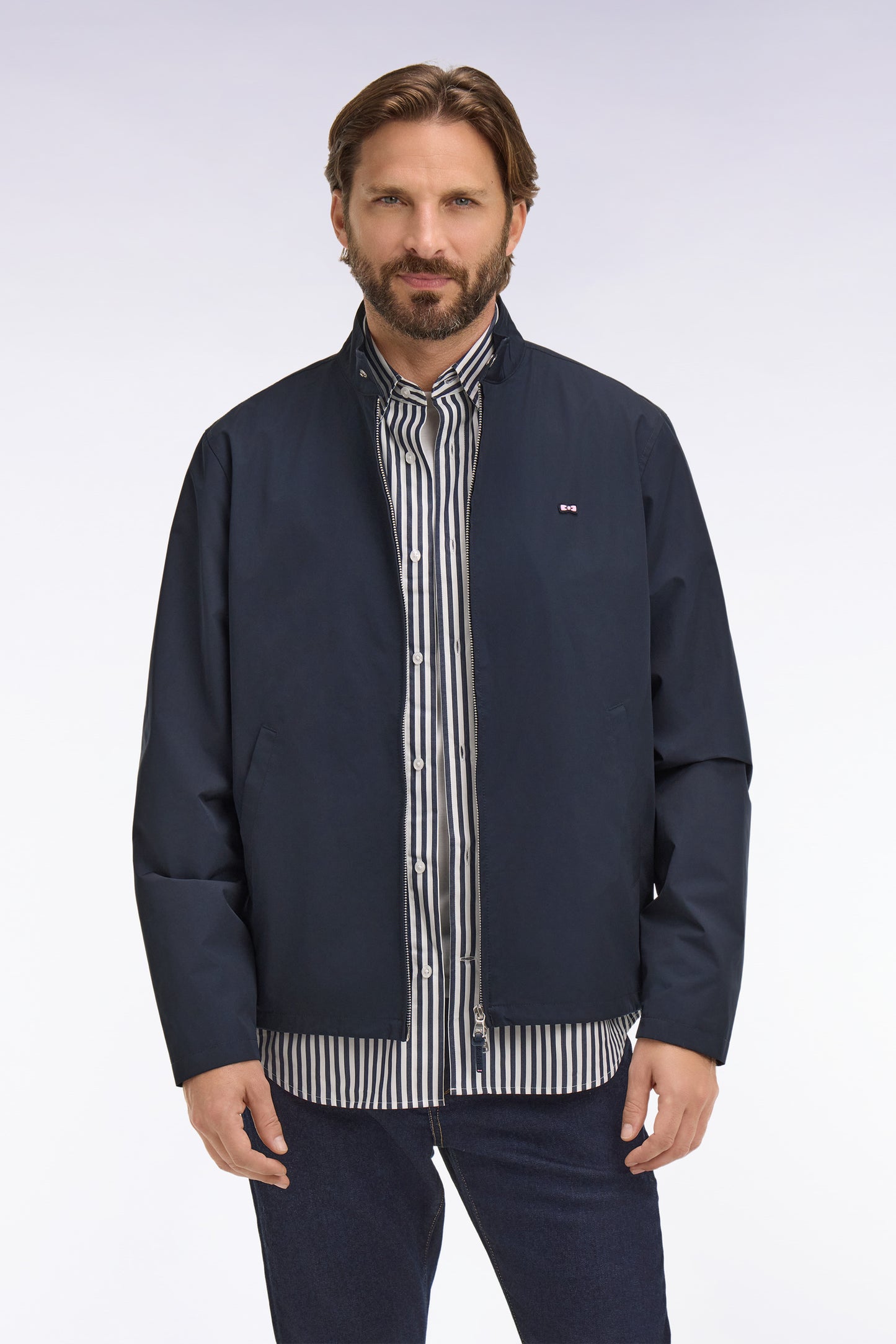 Navy nylon biker collar jacket