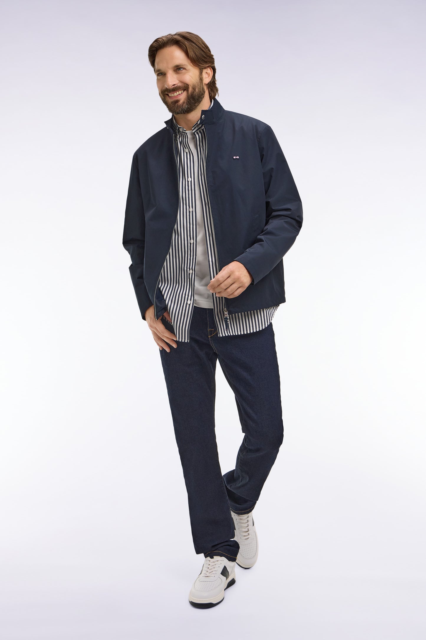 Navy nylon biker collar jacket