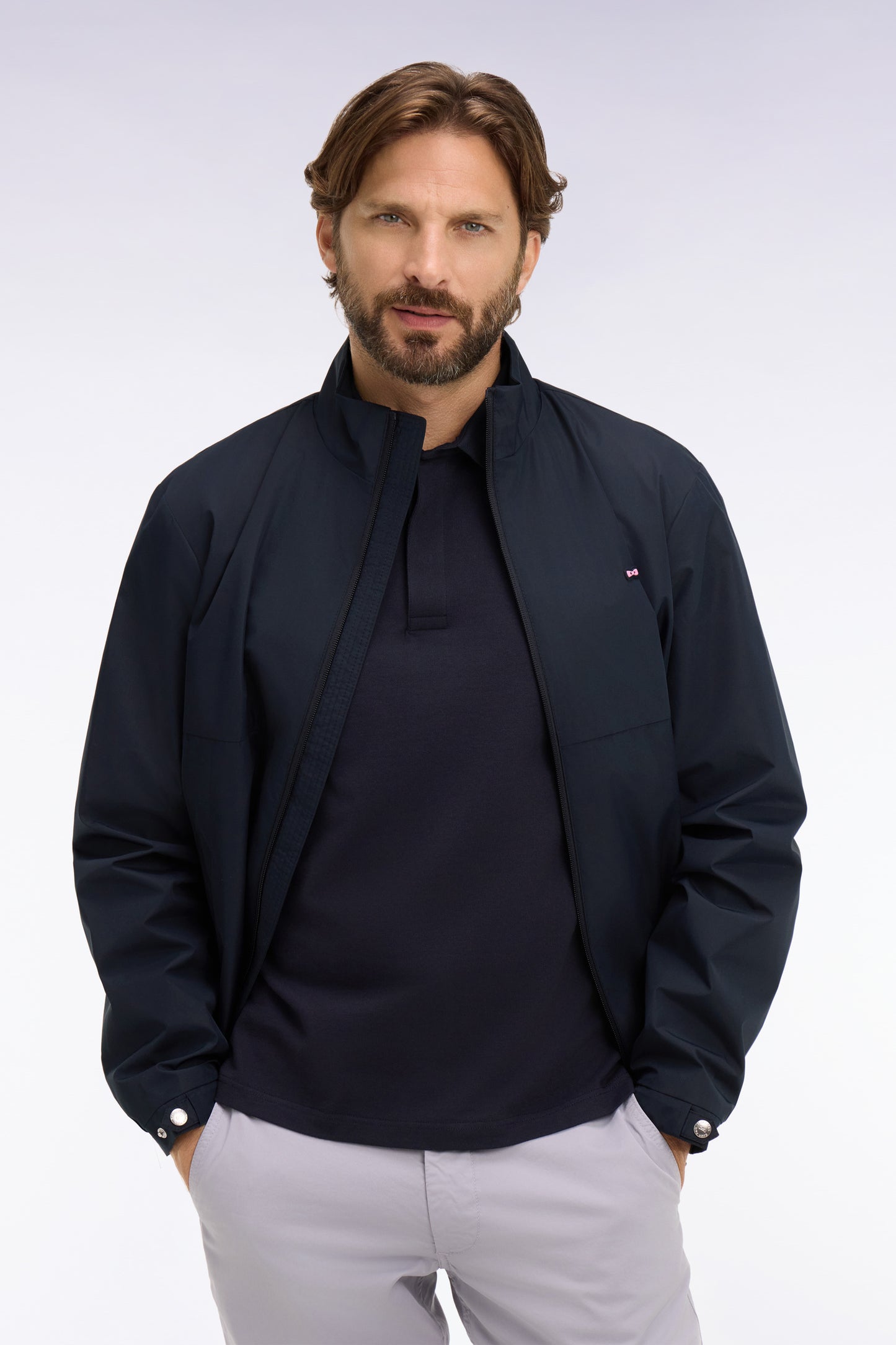 Navy nylon windbreaker